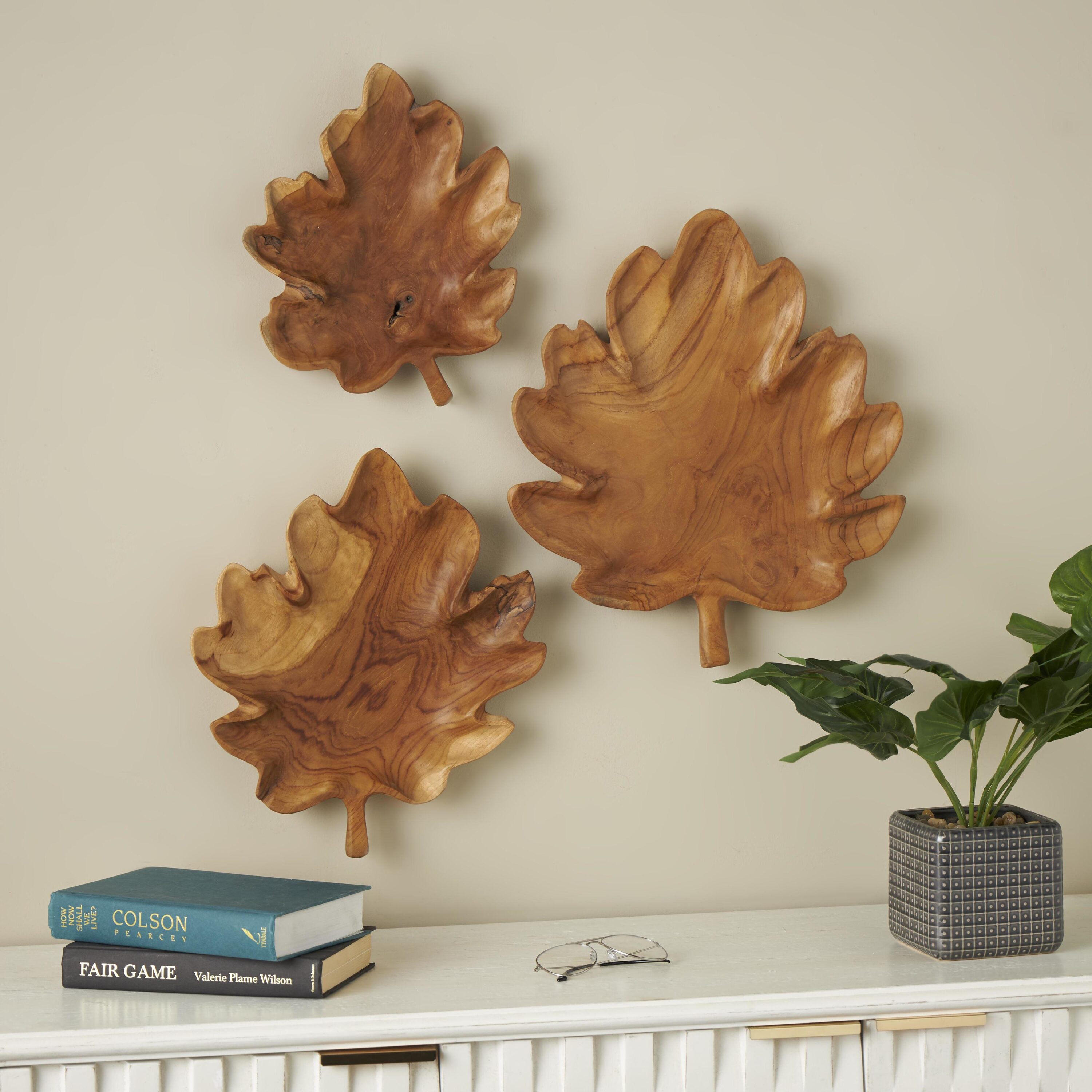 Grayson Lane 822705 3 -Pack Brown Wood Farmhouse Decorative tray