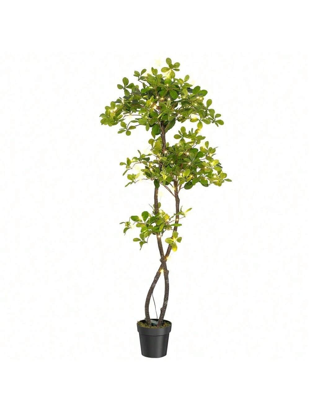 Qeetex PHK-33YNVM3C-HF4 5FTwith lights Faux Black Olive Tree. Fake Olive Tree Artificial Tree with Lights.Faux Trees Indoor with Black Planter and Realistic Leaves for Home Office DéCor
