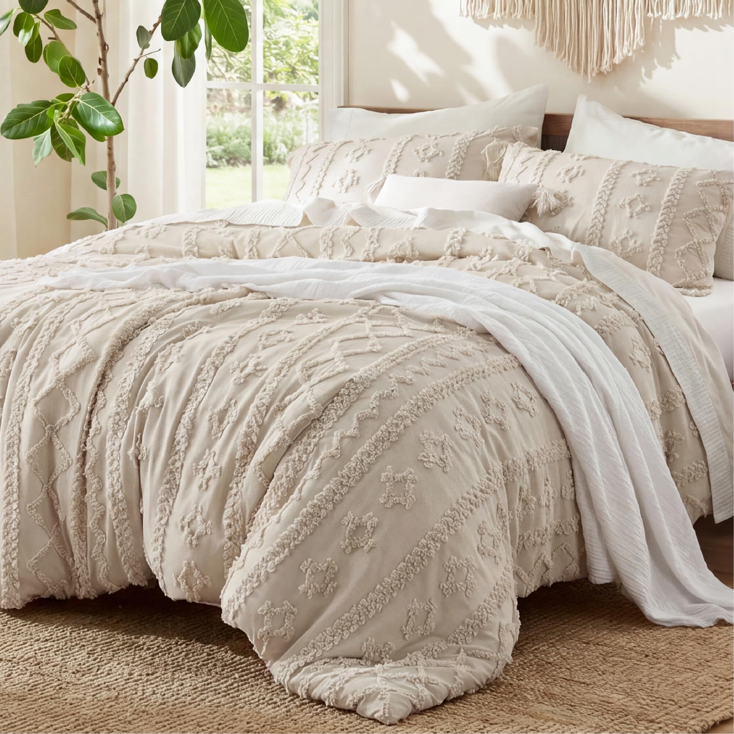 Bedsure Microfiber Embroidery Jacquard All Seasons Comforter Set in Multiple Sizes