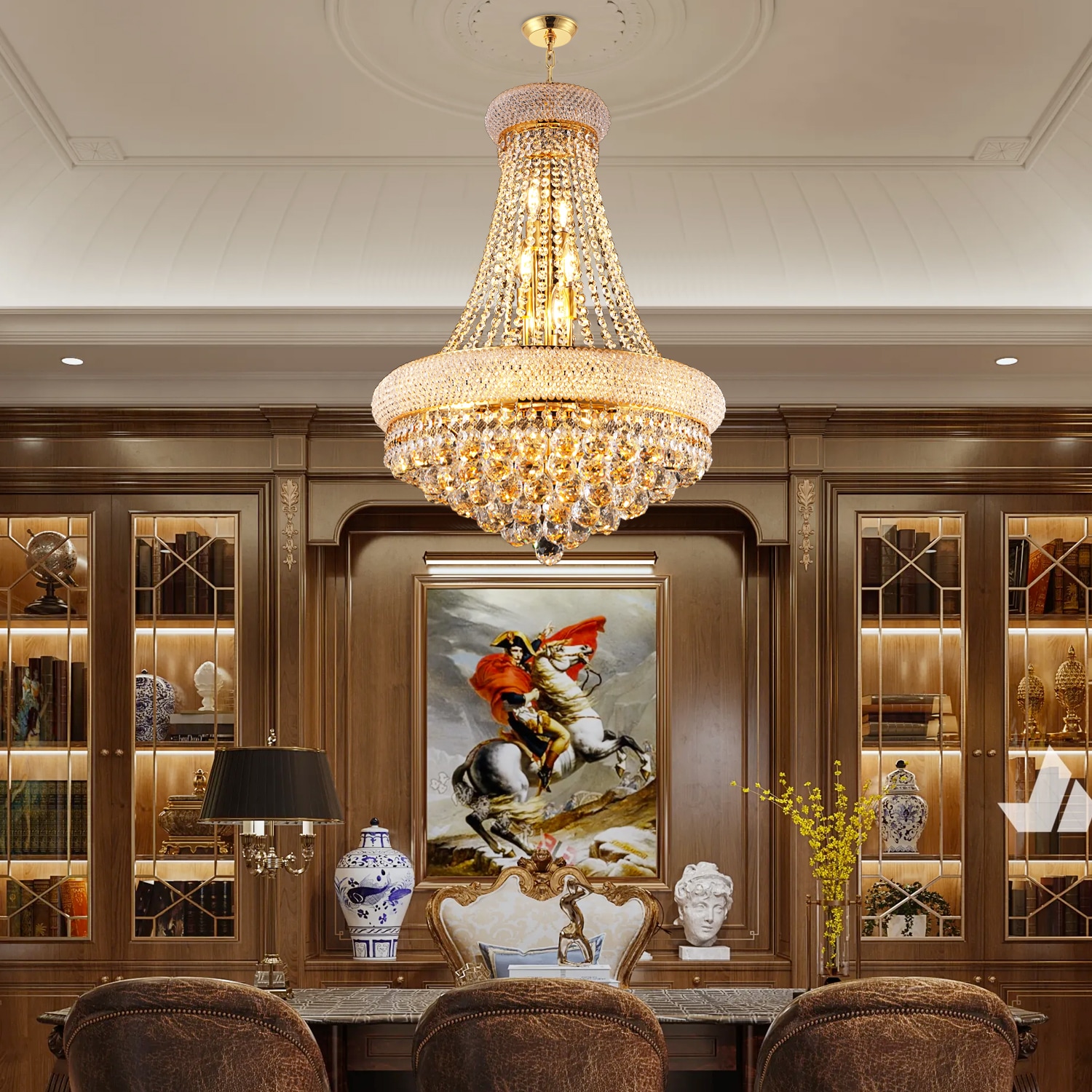 Boyel Living 24 Inch Gold Crystal Chandelier 12 Light French Empire Style Ceiling Light with LED Bulbs 3000K Warm Light for Dining Room Bedroom Living Room