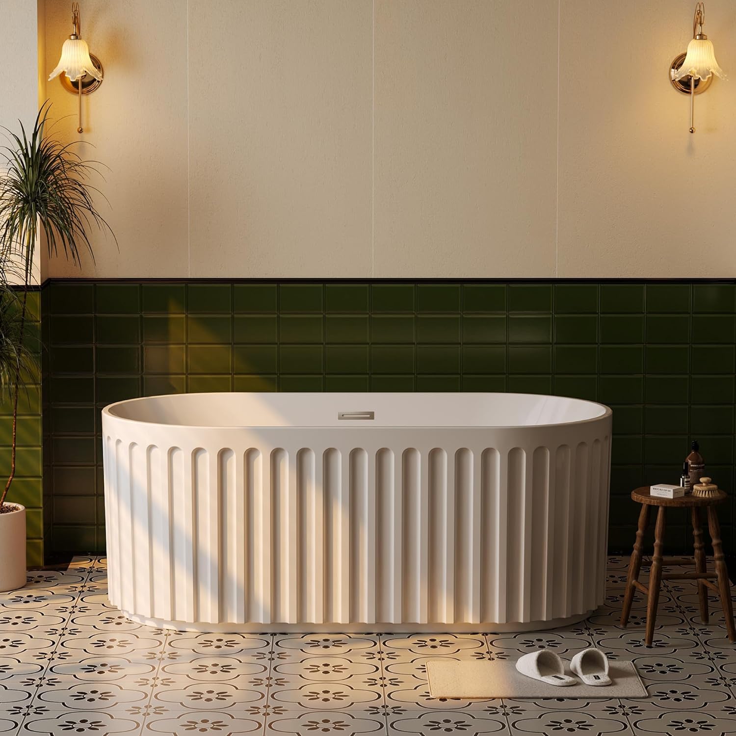 GAOMON 67 Inch Acrylic Freestanding Bathtub Modern Oval Standalone Soaking Tub Deep Soaker Easy to Install for Contemporary Bathroom White 67 Inch