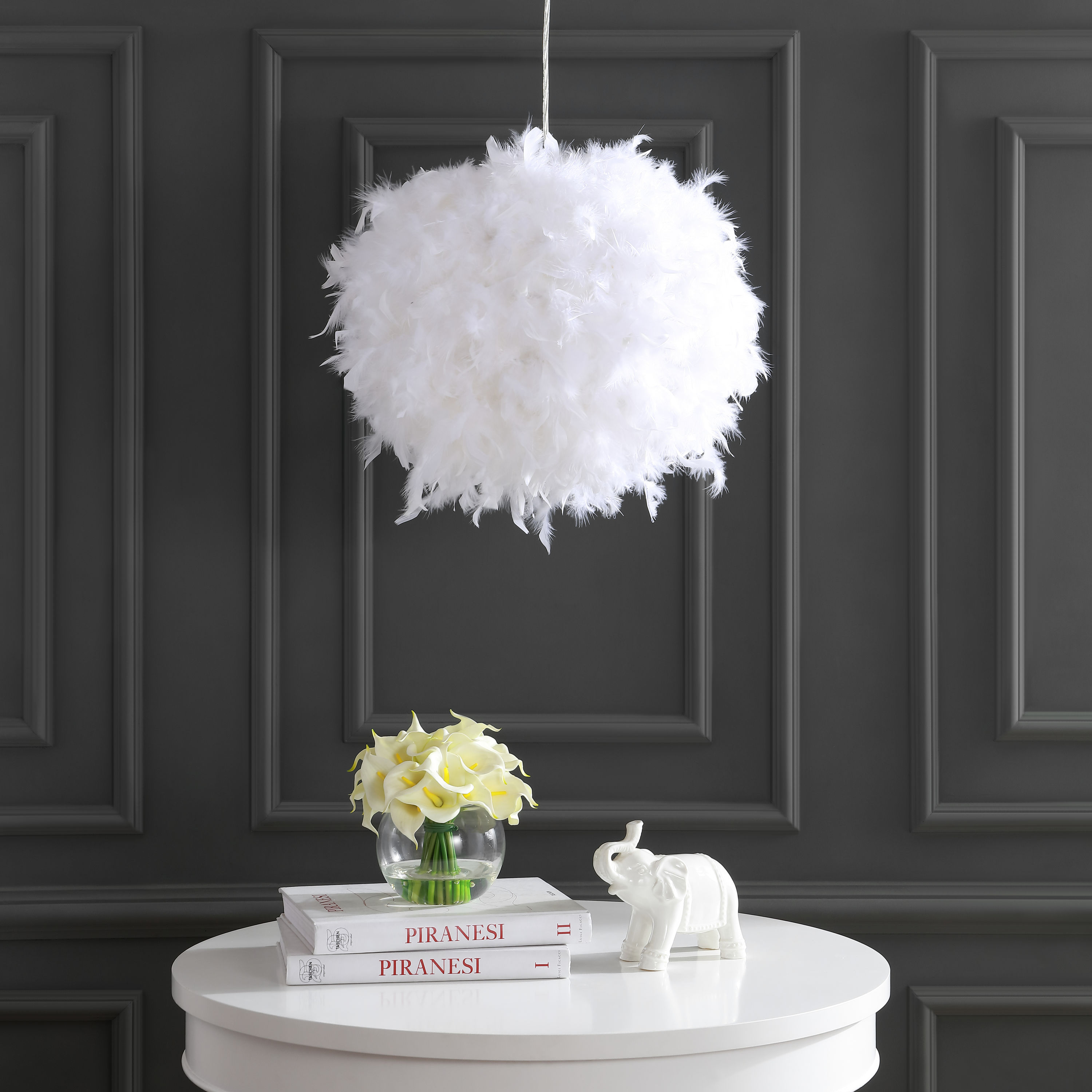 Stork 19" White Iron LED Adjustable Drum Pendant Light