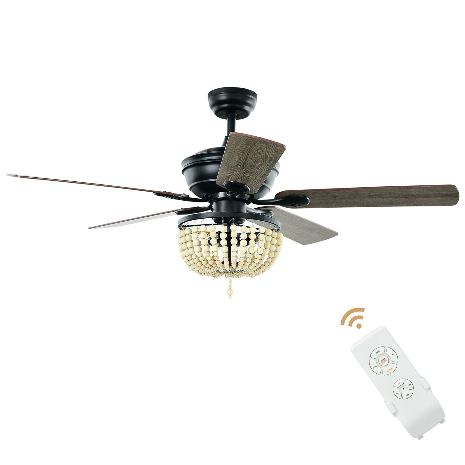 WELLFOR CHY-CF966USBK 52 Inch Retro Ceiling Fan Light 52-Inches Black with Indoor Downrod mount Pendant Ceiling Fan With Light and Remote ( 5 -Blade)