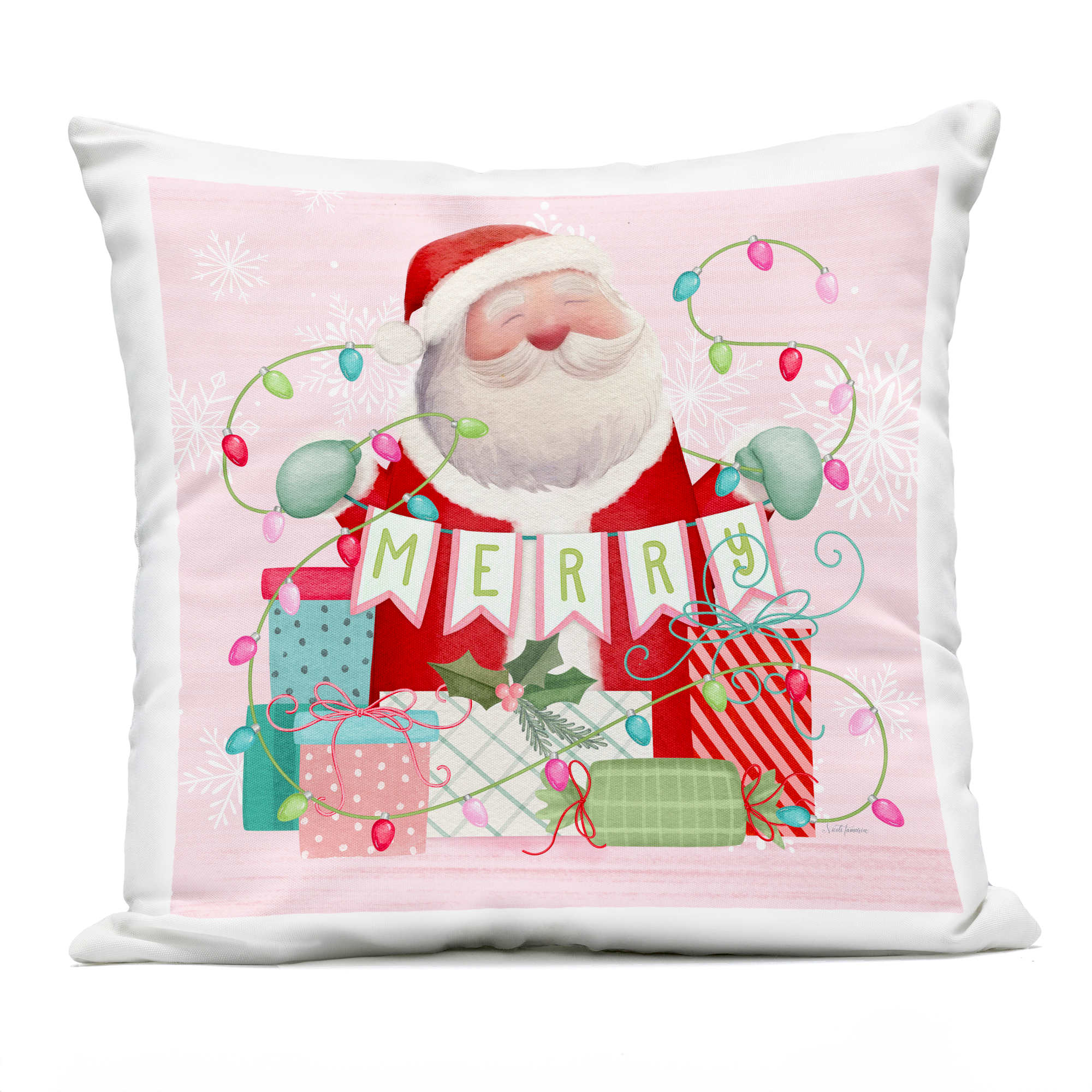 Stupell Industries  Merry Pinkmas Santa Outdoor Printed Pillowdesign by Nicole Tamarin 18 x 18