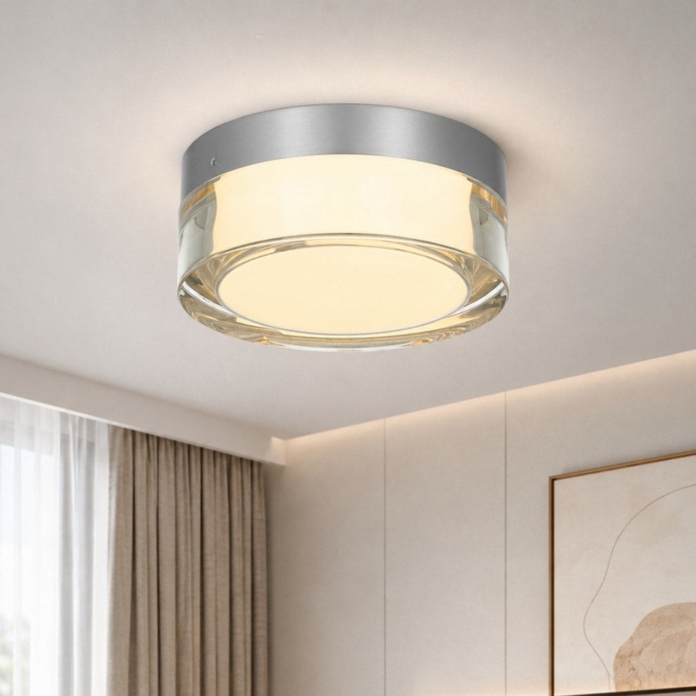 Basdien 6 Inch Chrome Modern Integrated LED Flush Mount Ceiling Light Fixture 3 Color Temperature Dimmable 900 Lumens 14W Energy Efficient Acrylic Diffuser Kitchen Bedroom Hallway Living Room Foyer Closets Easy Fast Install Damp Location Rated