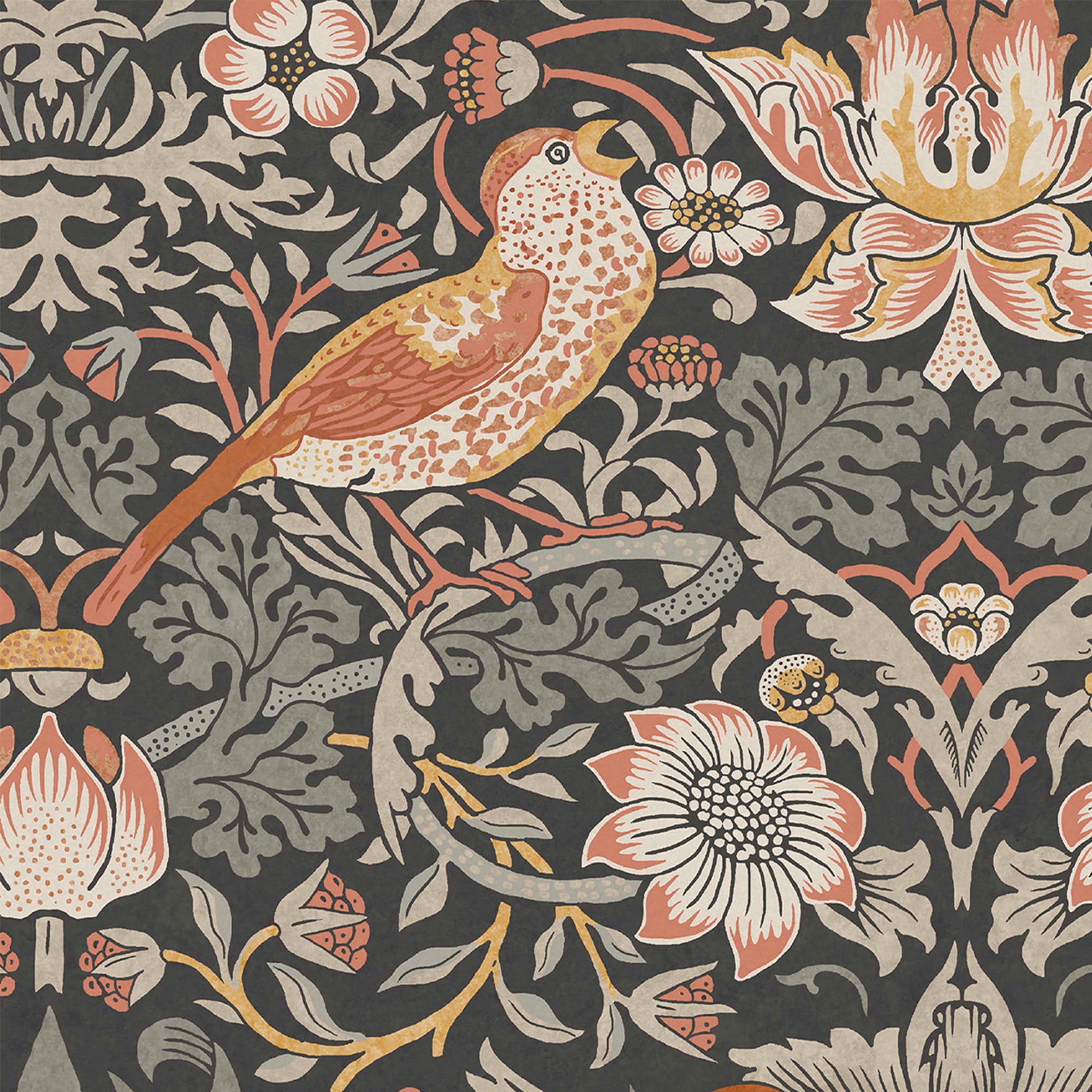 William Morris Charcoal Floral Vinyl Wallpaper Double Roll