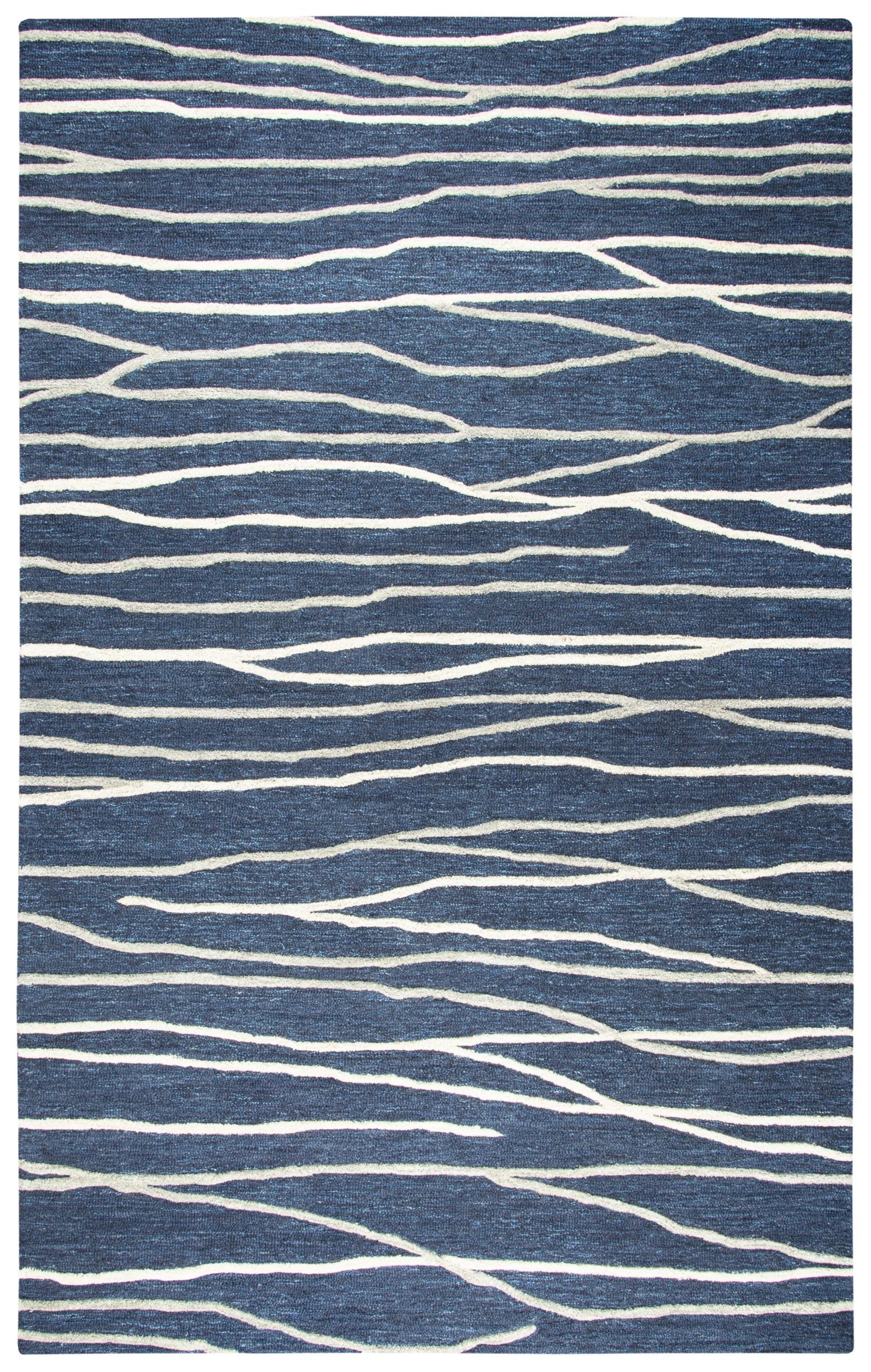 Navy Abstract Lines Hand-Tufted Wool Area Rug - 8' x 10'