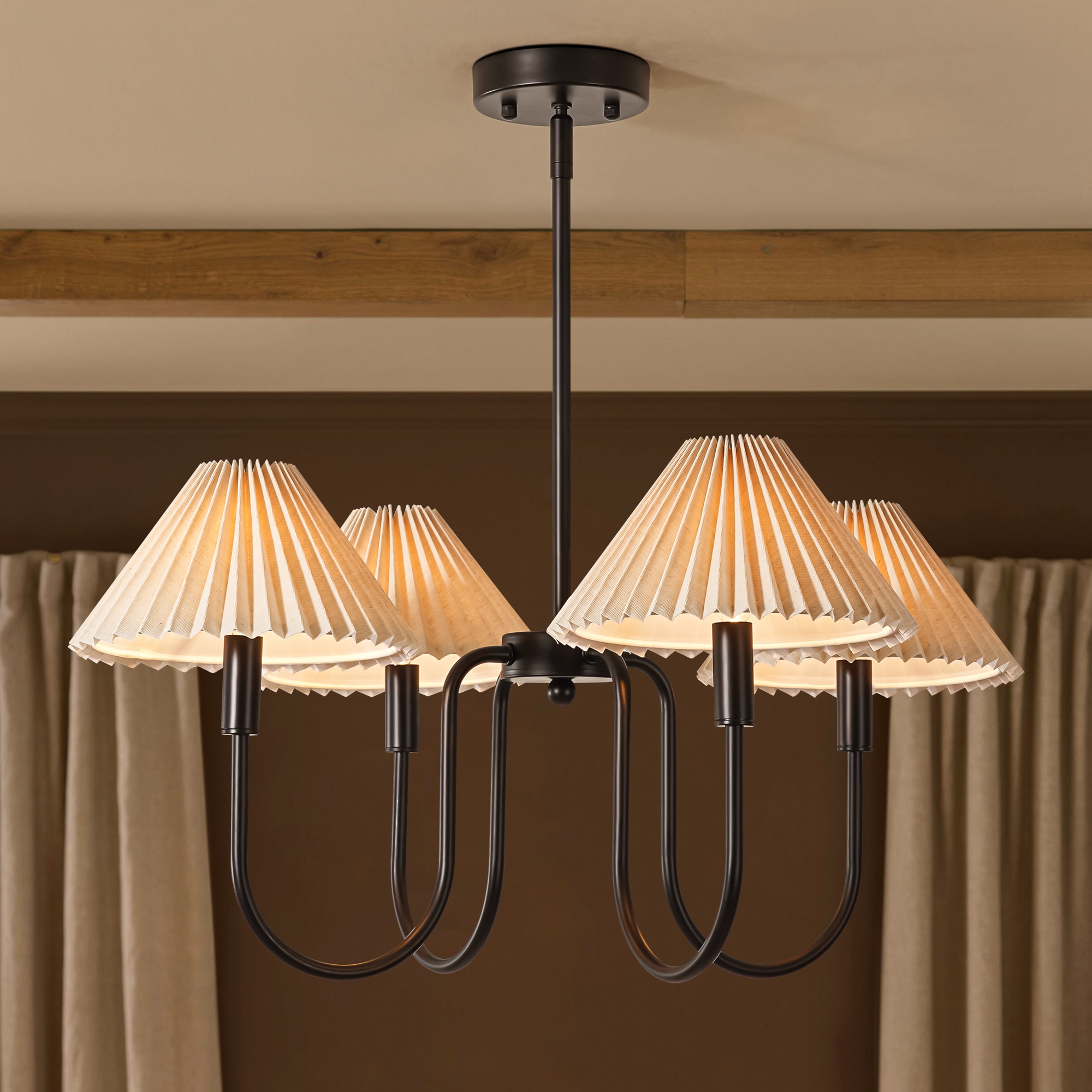 Y'INSP Eldon 4 -Light Matte Black Fabric Metal Chandelier