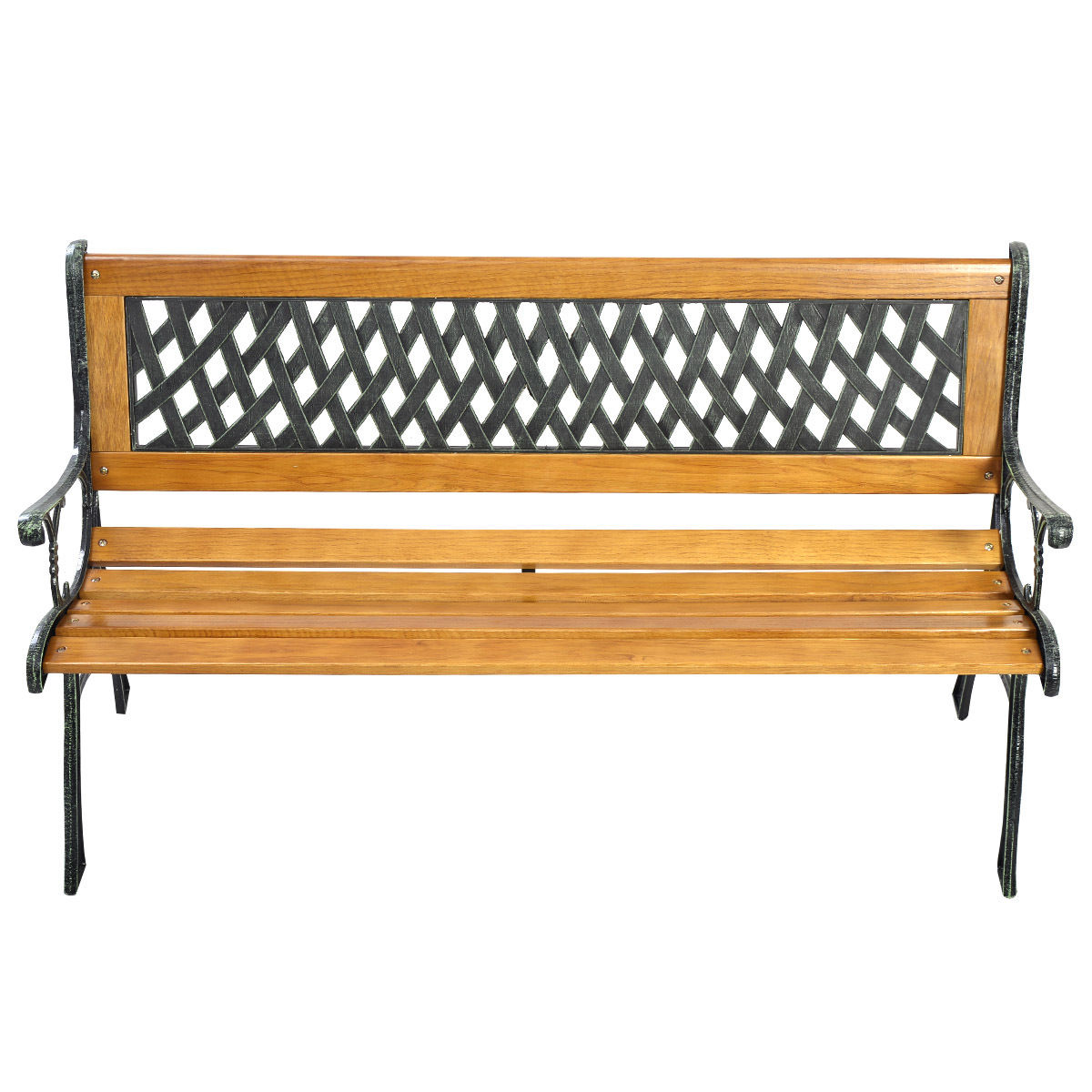 Forclover HYFAS22 Outdoor Natural Park Bench 48-Inches W x 19-Inches H Natural and Black Iron Garden Bench