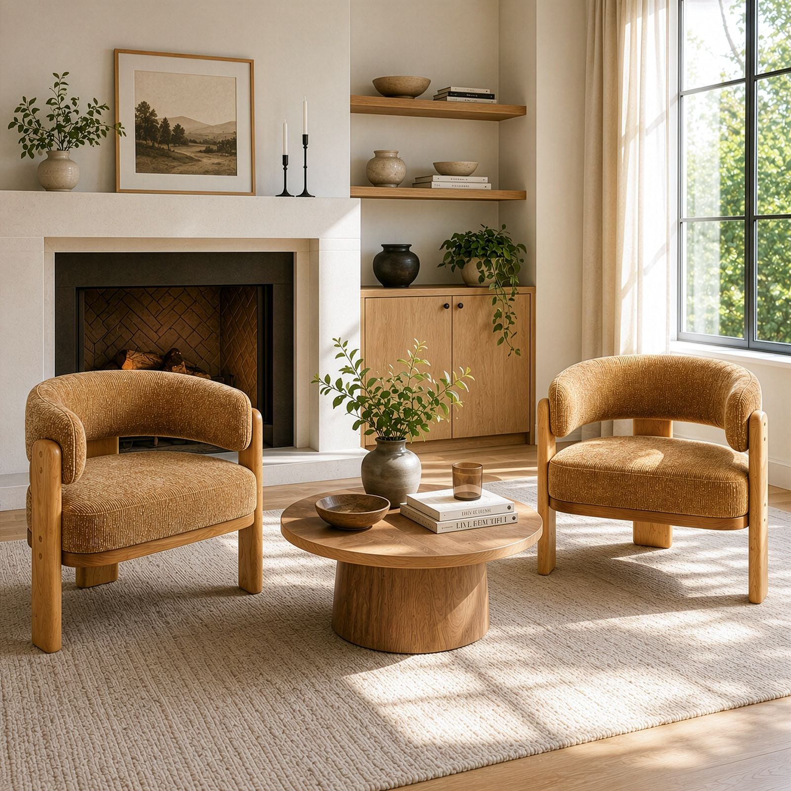 Winado Modern Chenille Curved Back Accent Chair with Solid Wood Frame ...