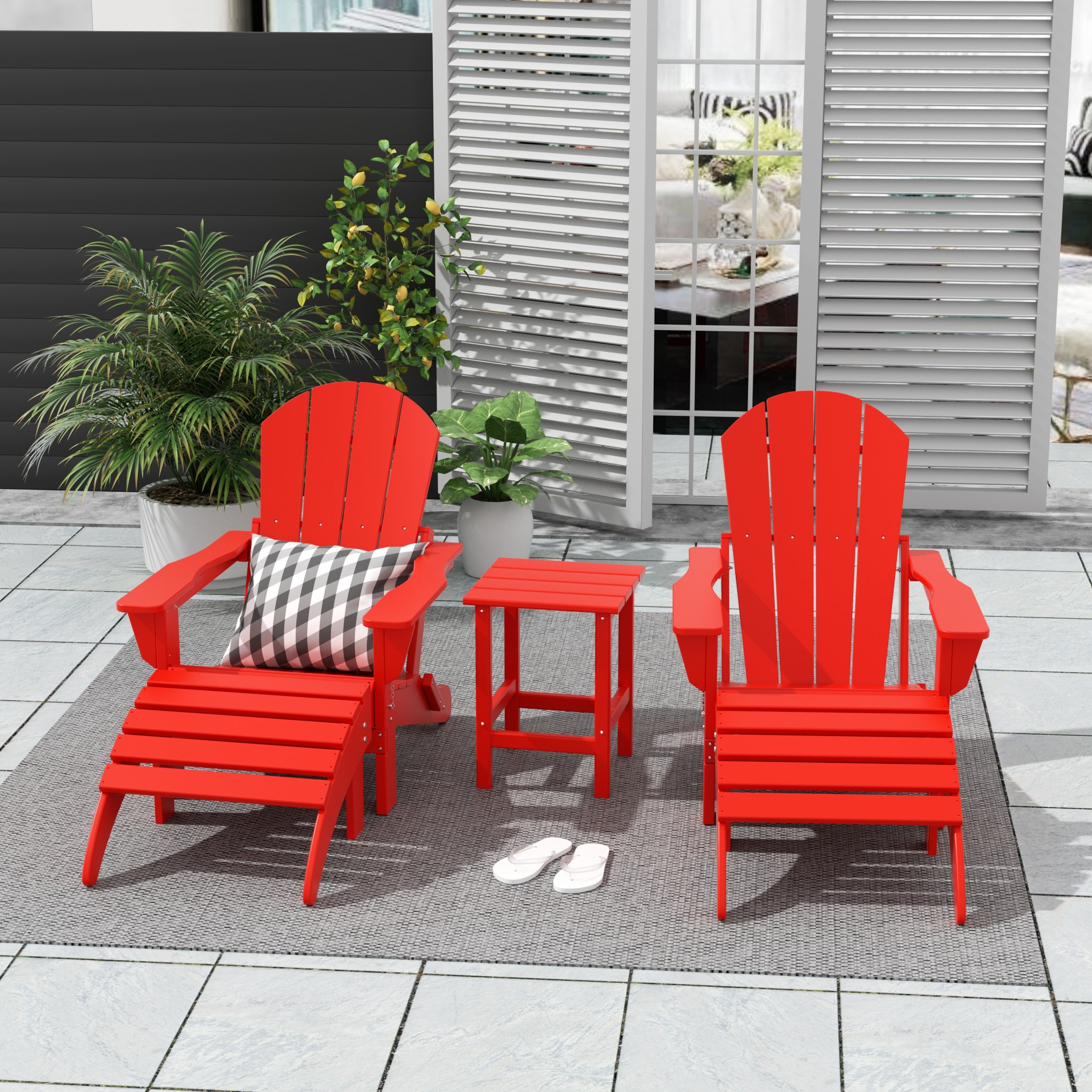 Red Plastic Adirondack Armchair Set for 2, 32" x 35.25"