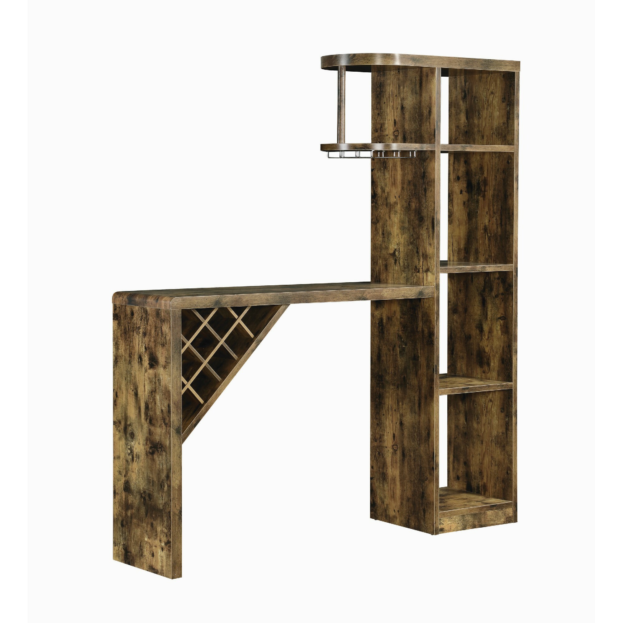Benzara 64.75-in x 72.5-in Brown L-shaped Bar Cabinet