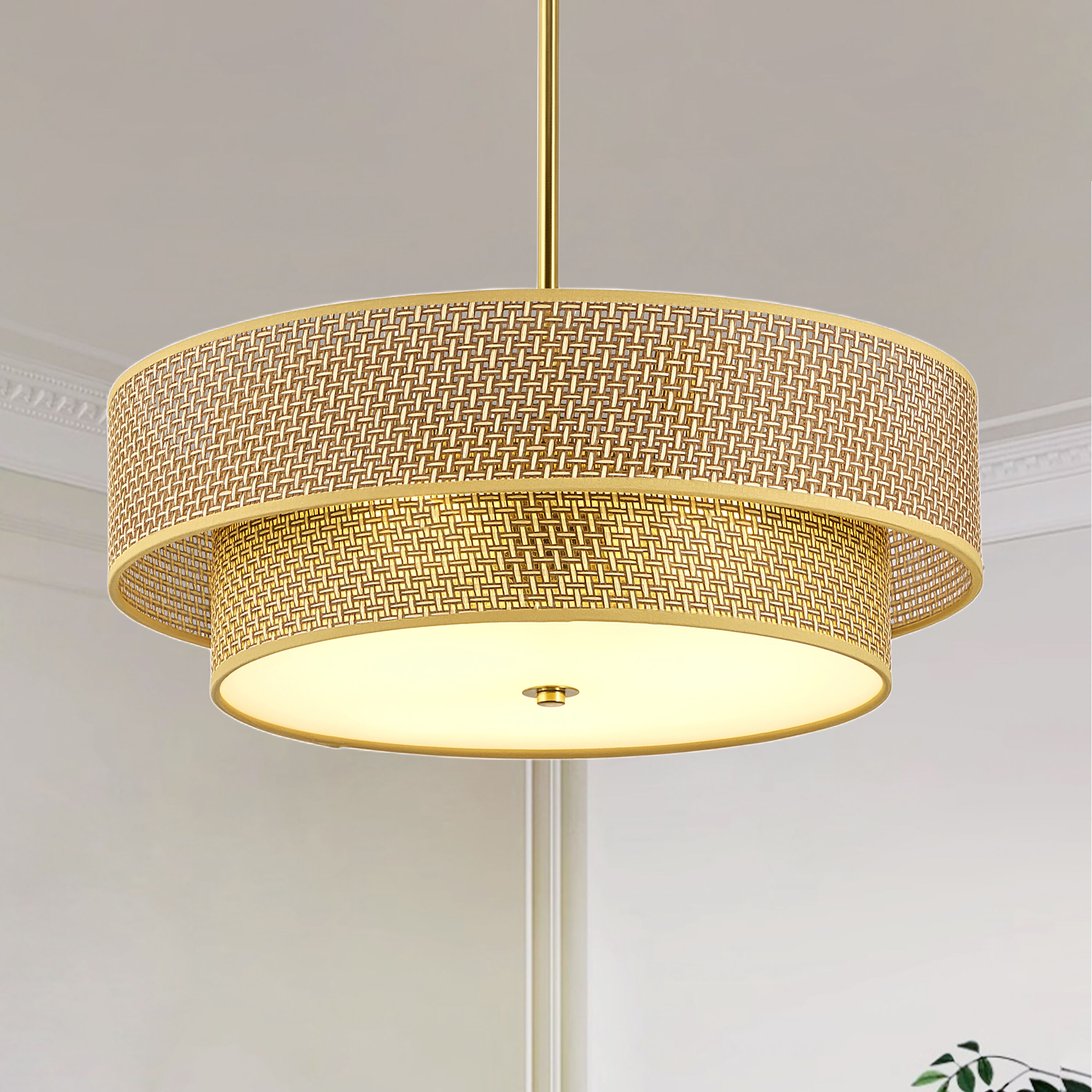 Cusp Barn Pomece 3 -Light Brushed Brown Bare bulb Rattan Metal Chandelier