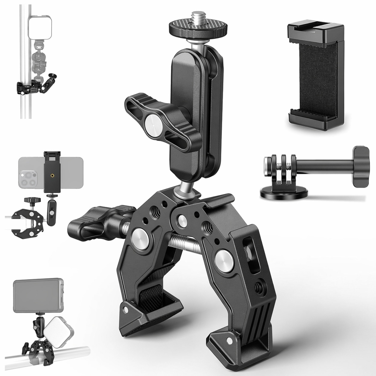 AOIZGMY  Super Clamp with 3 Dual Ballhead Magic Arm Cold Shoe 1 4 Threads Phone Action Camera Mount Adapter for Desk Tripod Tube Crossbar Gimbal