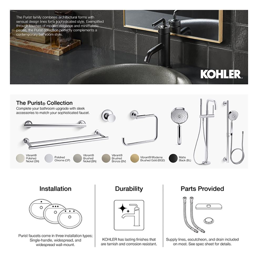 KOHLER Purist Vibrant Brushed Gold Wall-mount 2-handle WaterSense