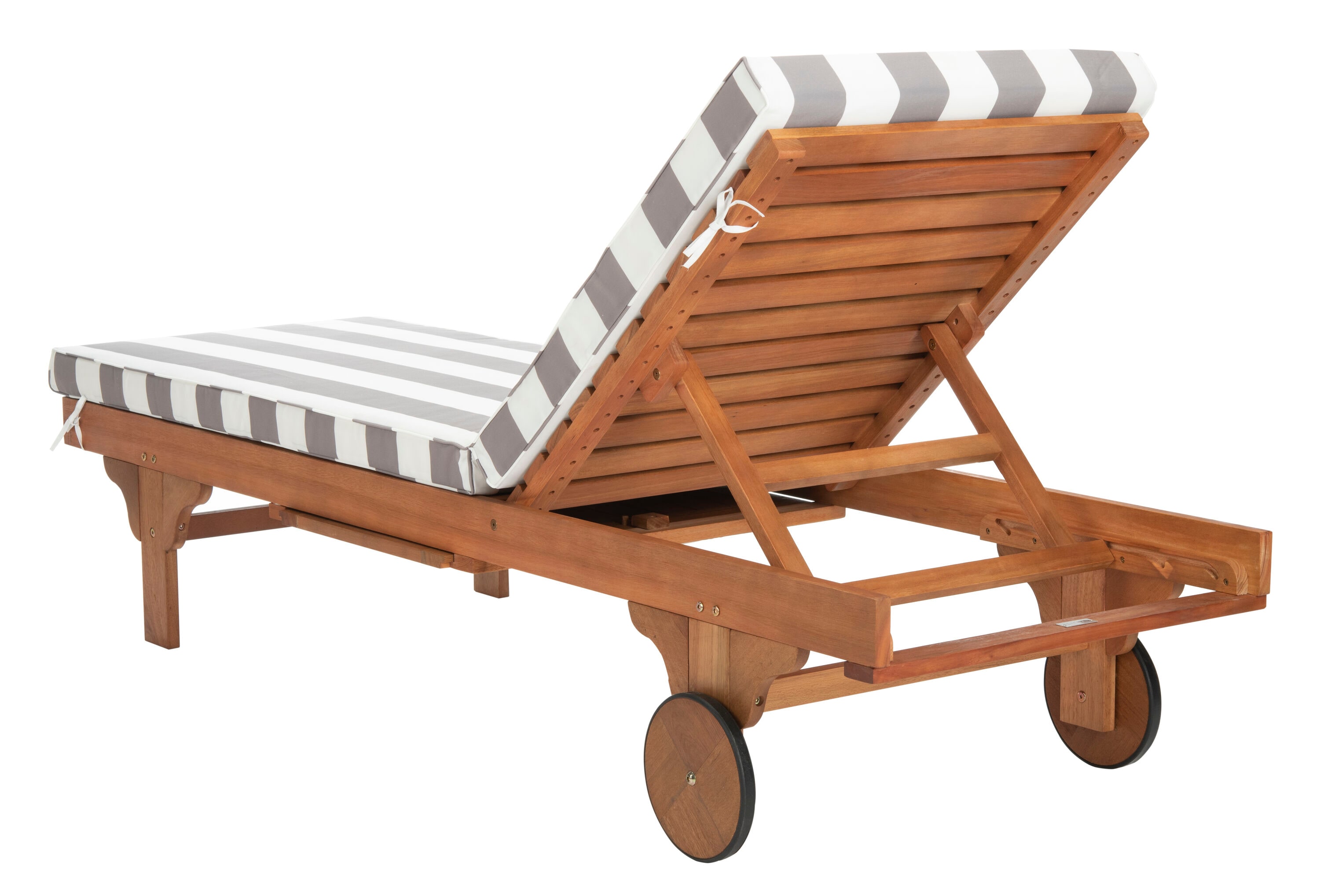 Safavieh PAT7022E Newport Natural Wood Frame Stationary Chaise lounge Chair with Gray Cushioned Seat