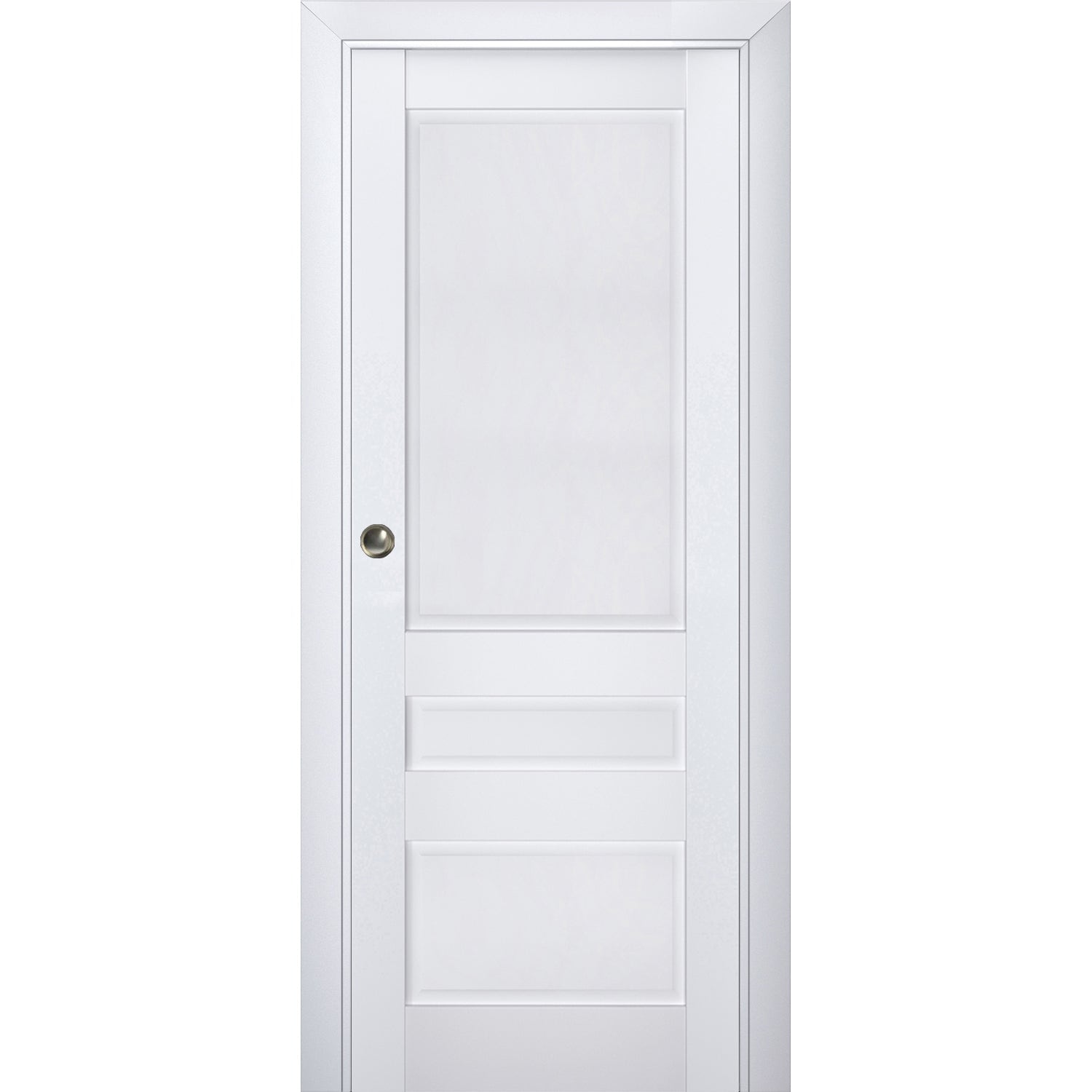 SARTODOORS Sliding French Pocket Door - Veregio 7411 White Silk - Kit Trims Rail Hardware - Solid Wood Interior Bedroom Sturdy Doors-24 x 84