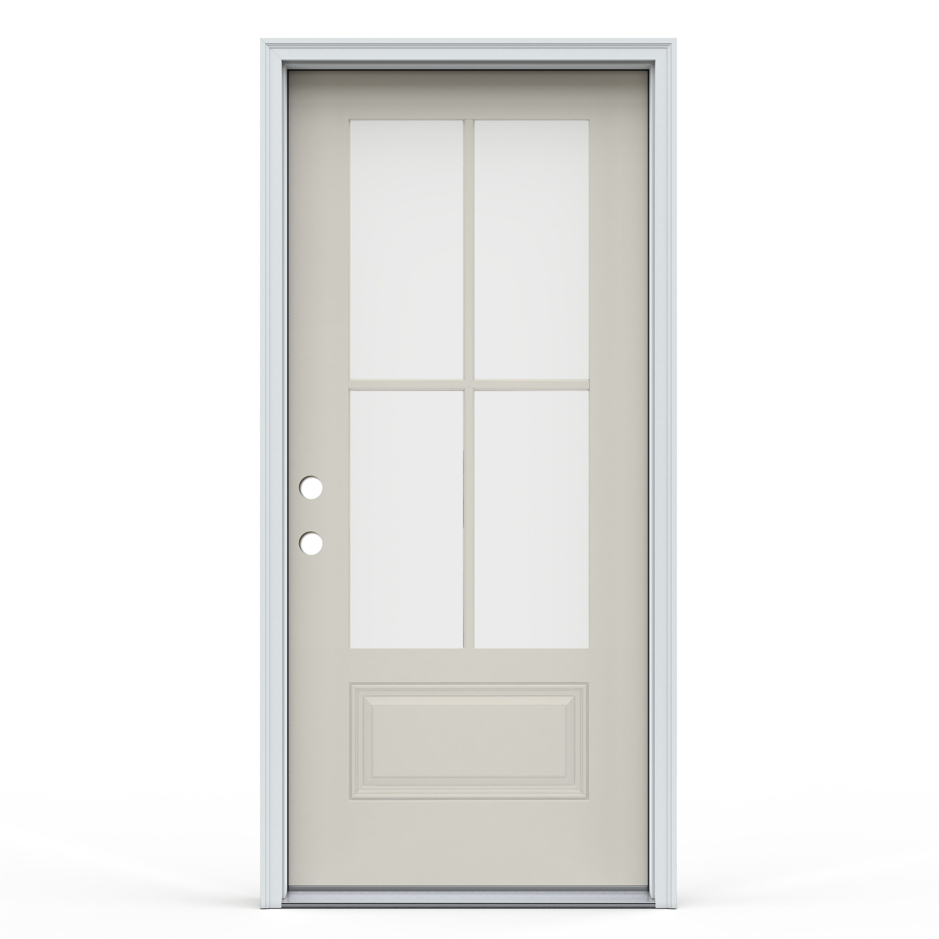 JELD-WEN LOWOLJW230900336 Fiberglass 3/4 lite Right-hand inswing Ash Painted Prehung Front Door with Brickmould Insulating core with Grilles