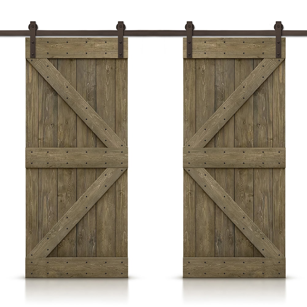 CALHOME 96-in x 84-in Aged Barrel Wood Double Barn Door (Hardware ...