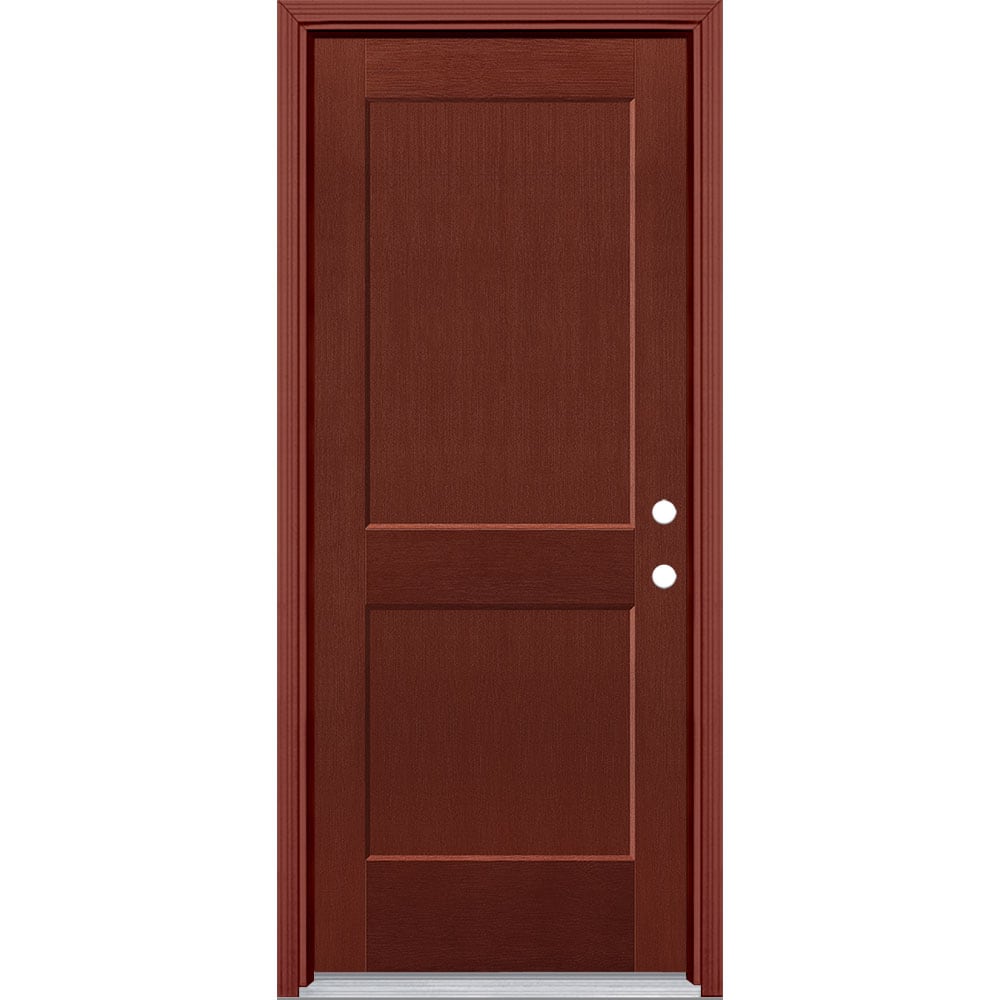 Masonite 5204066 Logan 32-in x 80-in x 4-9/16-in Fiberglass No glass Left-hand inswing Wineberry Stained Prehung Front Door with Brickmould Insulating core
