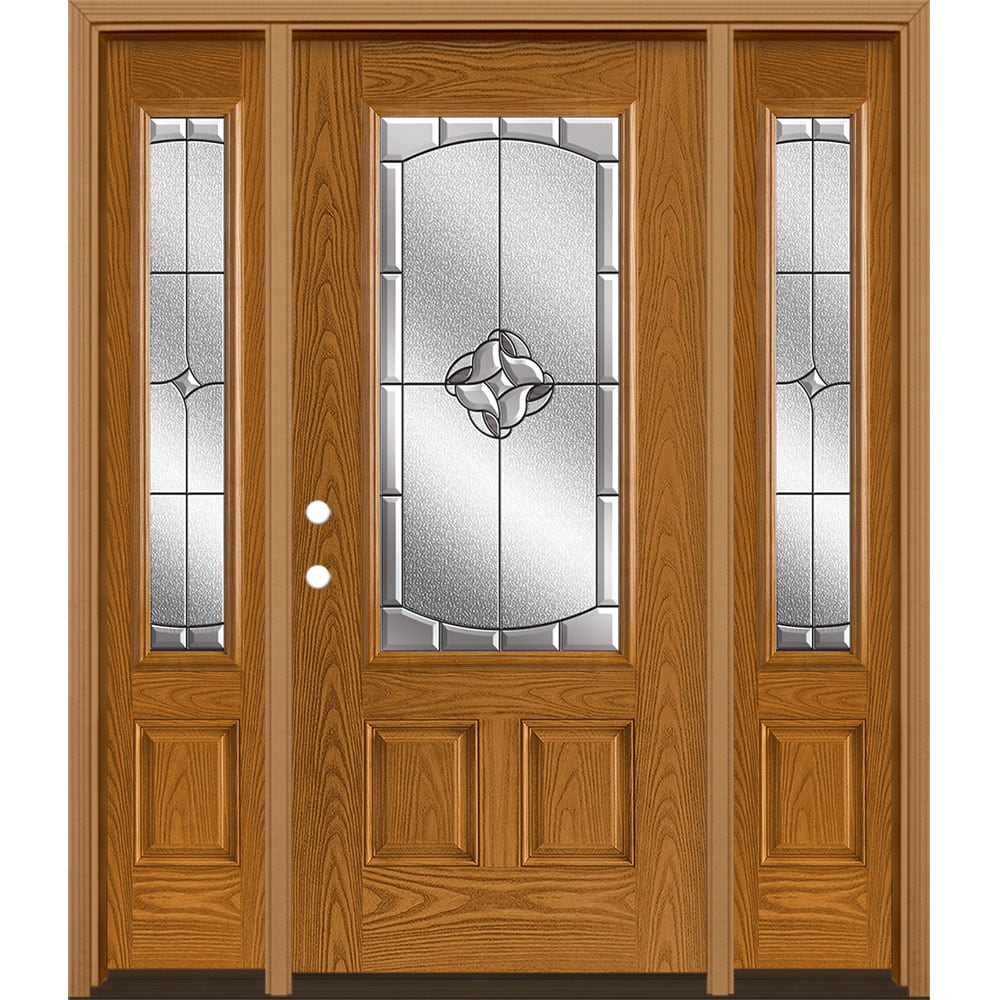 Masonite 3422824 Rozet 60-in x 80-in Fiberglass 3/4 Lite Right-Hand Inswing Oakcrest Stained Prehung Front Door with Sidelights with Brickmould Insulating Core