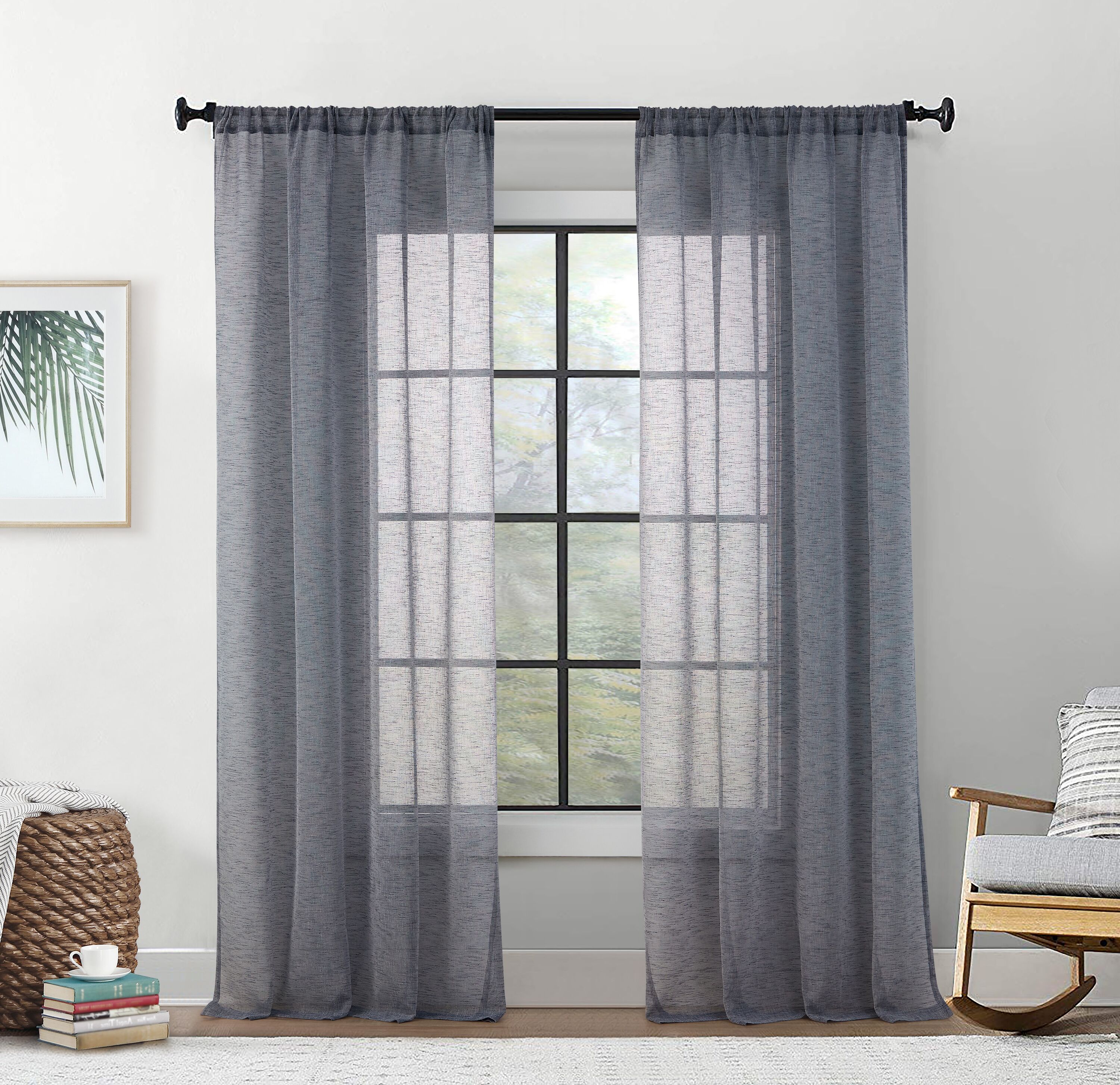 HLC.me PEN-LNRP-CHARC72 72-Inches Charcoal Grey Semi-sheer Rod pocket Curtain panel pair