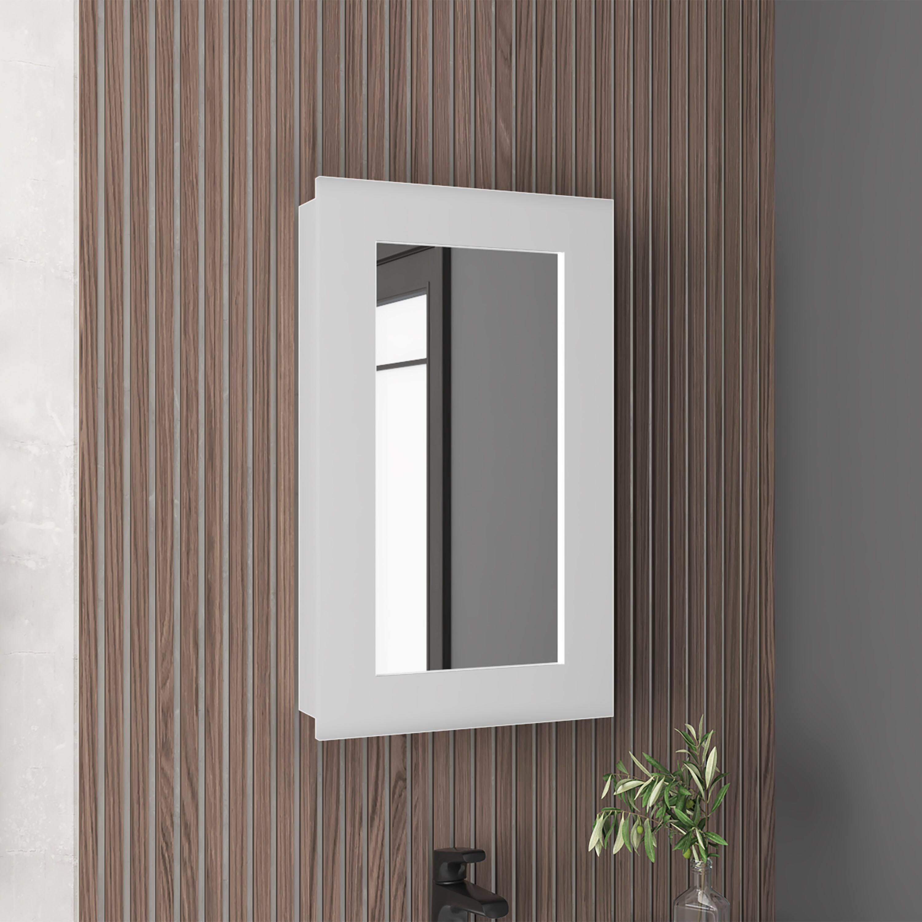 Tinyhomie Juno Narrow Mirror Medicine Cabinet One door with Three interior Shelves for Bathroom Kitchen White