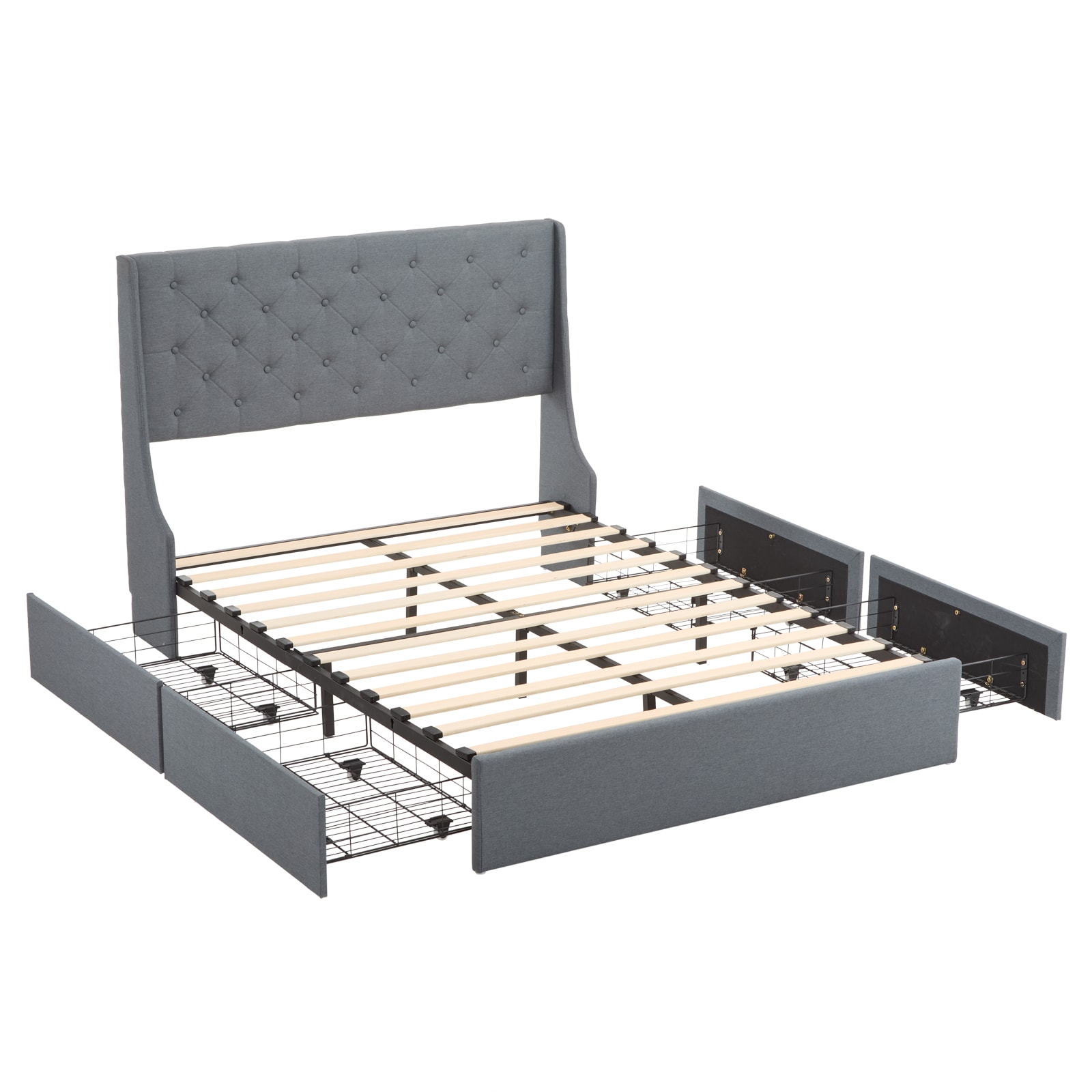 Outopee LO1G52005670 Dark Grey Full Wood and metal Platform Bed with Storage