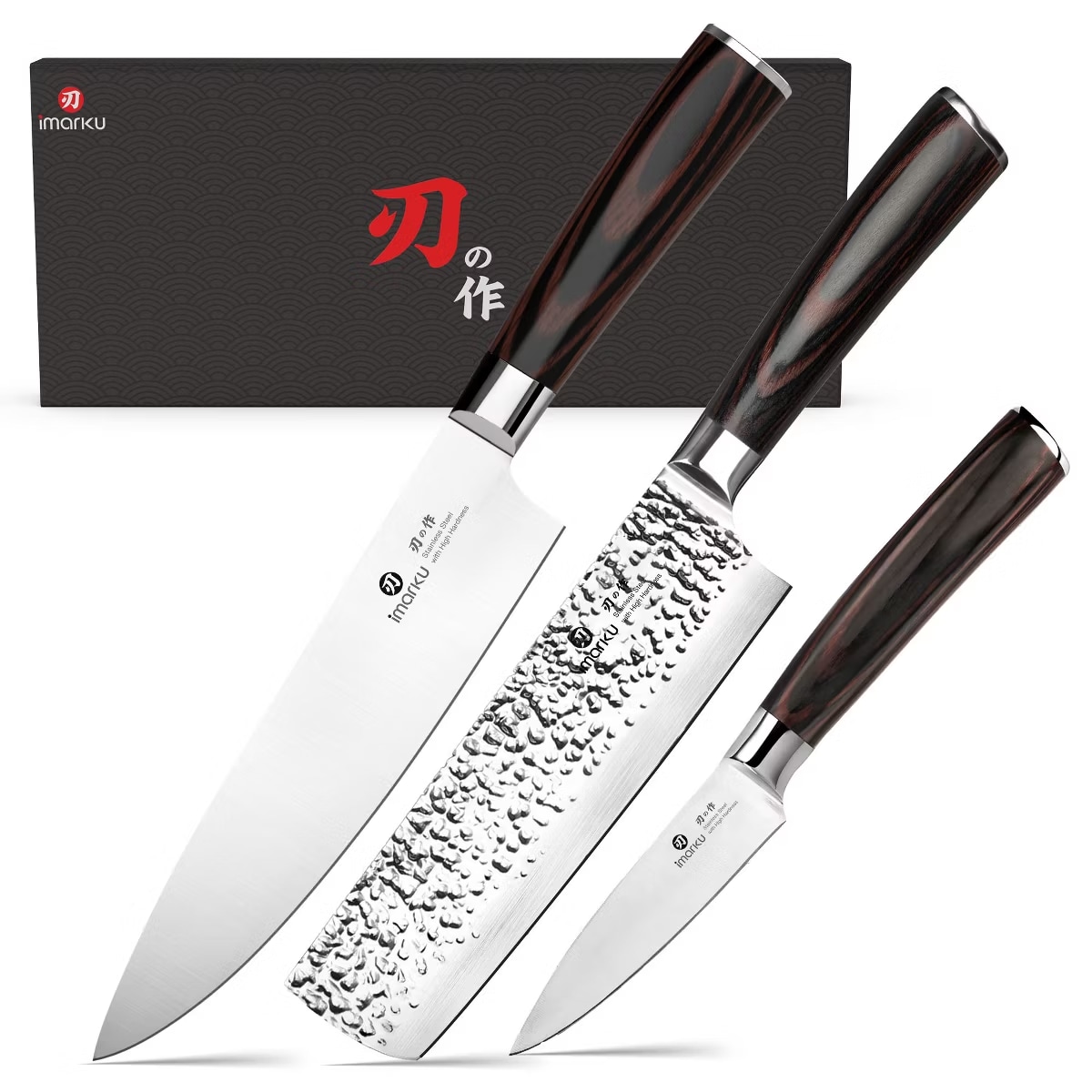 imarku 3 Piece Knife Set Professional Japanese High Carbon Stainless Steel Chef Knife Ultra Sharp Kitchen Knives Set with Ergonomic Pakkawood Handle