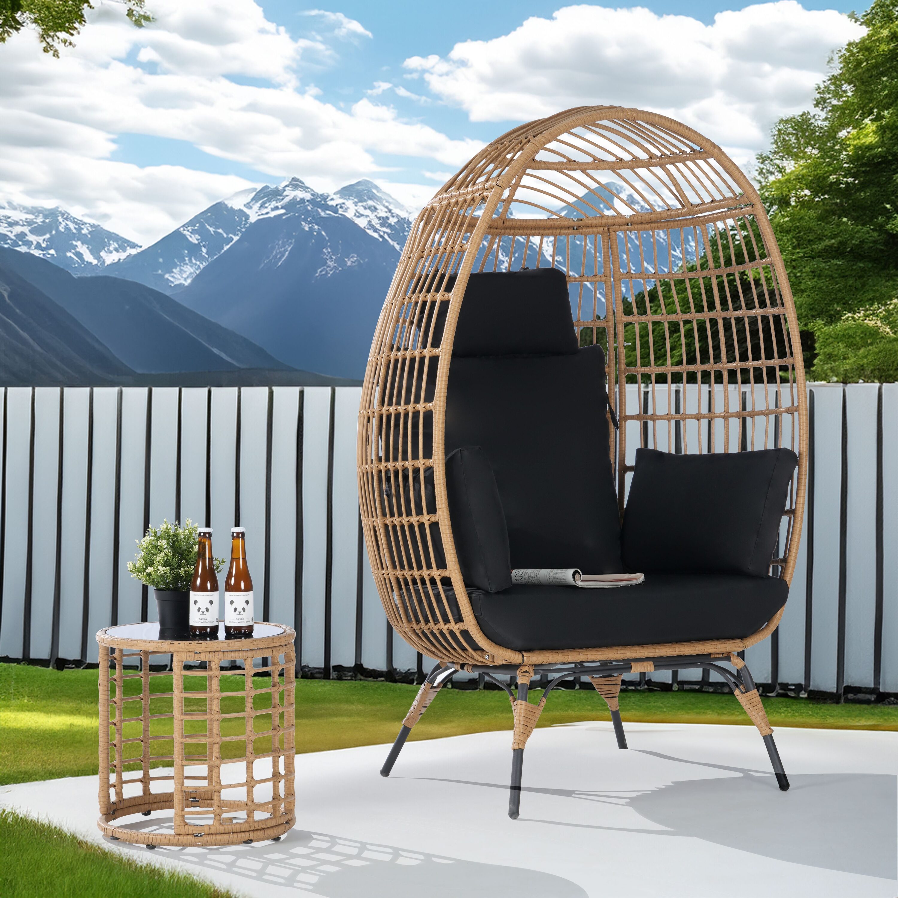 SANSTAR L-RJDC56K-BB Patio Chairs 2 -Piece Wicker Patio Conversation Set with Black 220gsm Polyester Cushions