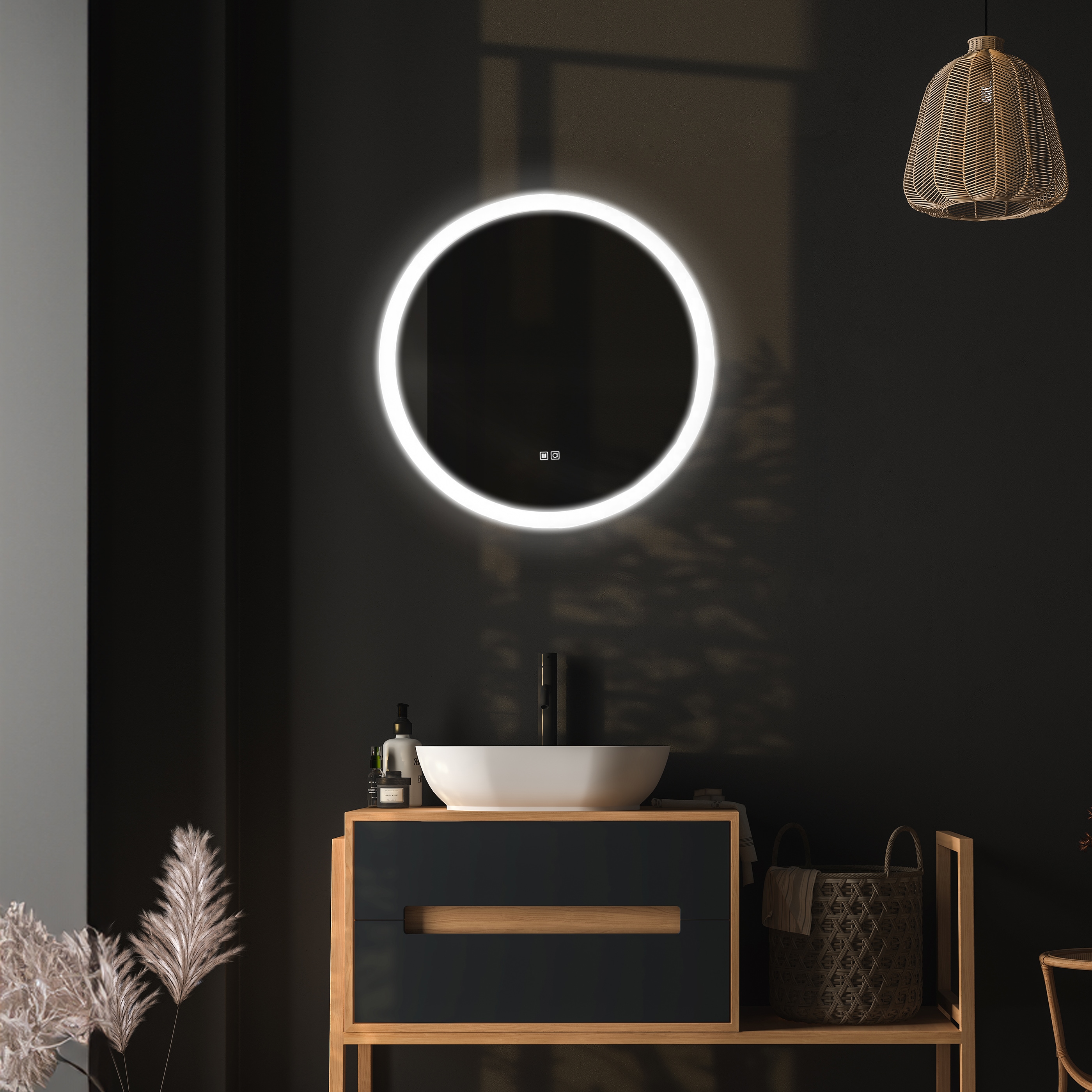 Dreamwerks LV-004 LED Mirrors 24-in x 24-in Framed Frameless Round Dimmable LED Lighted Fog Free Bathroom Vanity Mirror ( Clear )