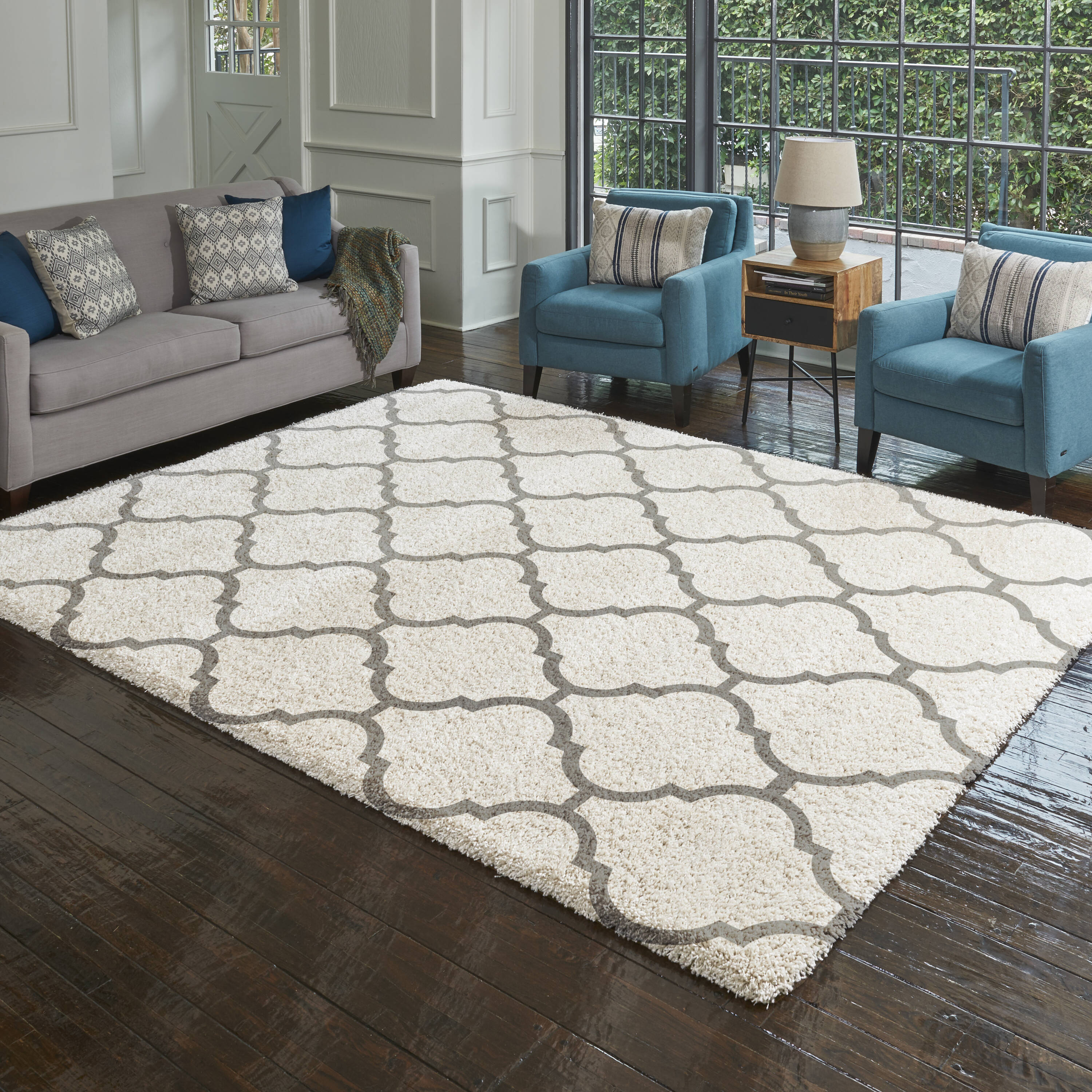 Geometric Plush Shag Area Rug, Ivory/Black, 8' deals x 10'