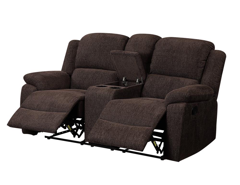 Madden Dark Brown Chenille Tufted Reclining Loveseat with Cup Holder