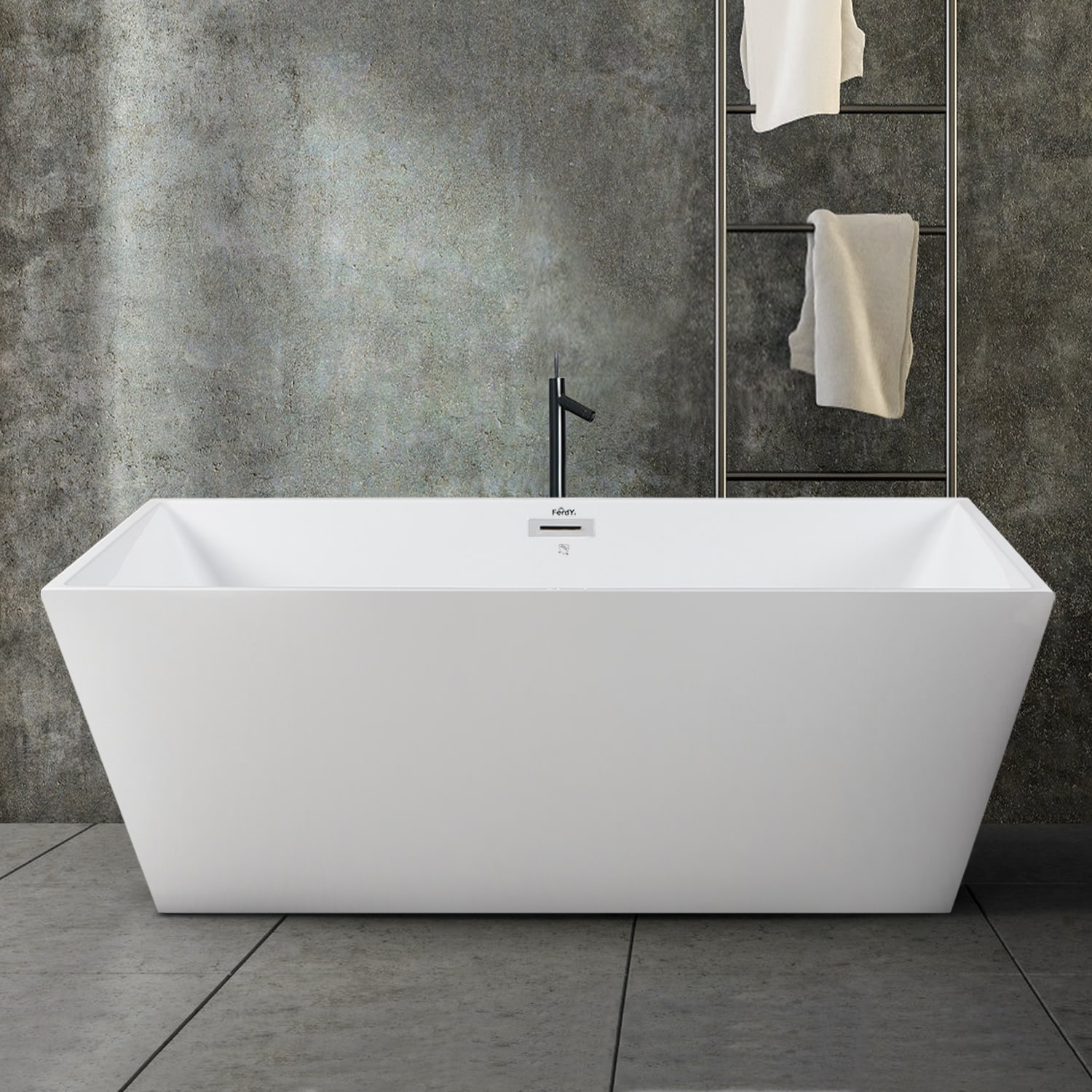 Palawan 29.5-in x 59.1-in White Acrylic Freestanding Soaking Bathtub with Drain (Back Center Drain) | -02532-1500 - FerdY FERDY-02532-1500