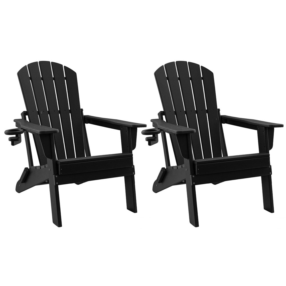 Upland YYFAC-BK2 Adirondack Chair Set of 2 Black HDPE Frame Stationary Adirondack Chair with Solid Seat