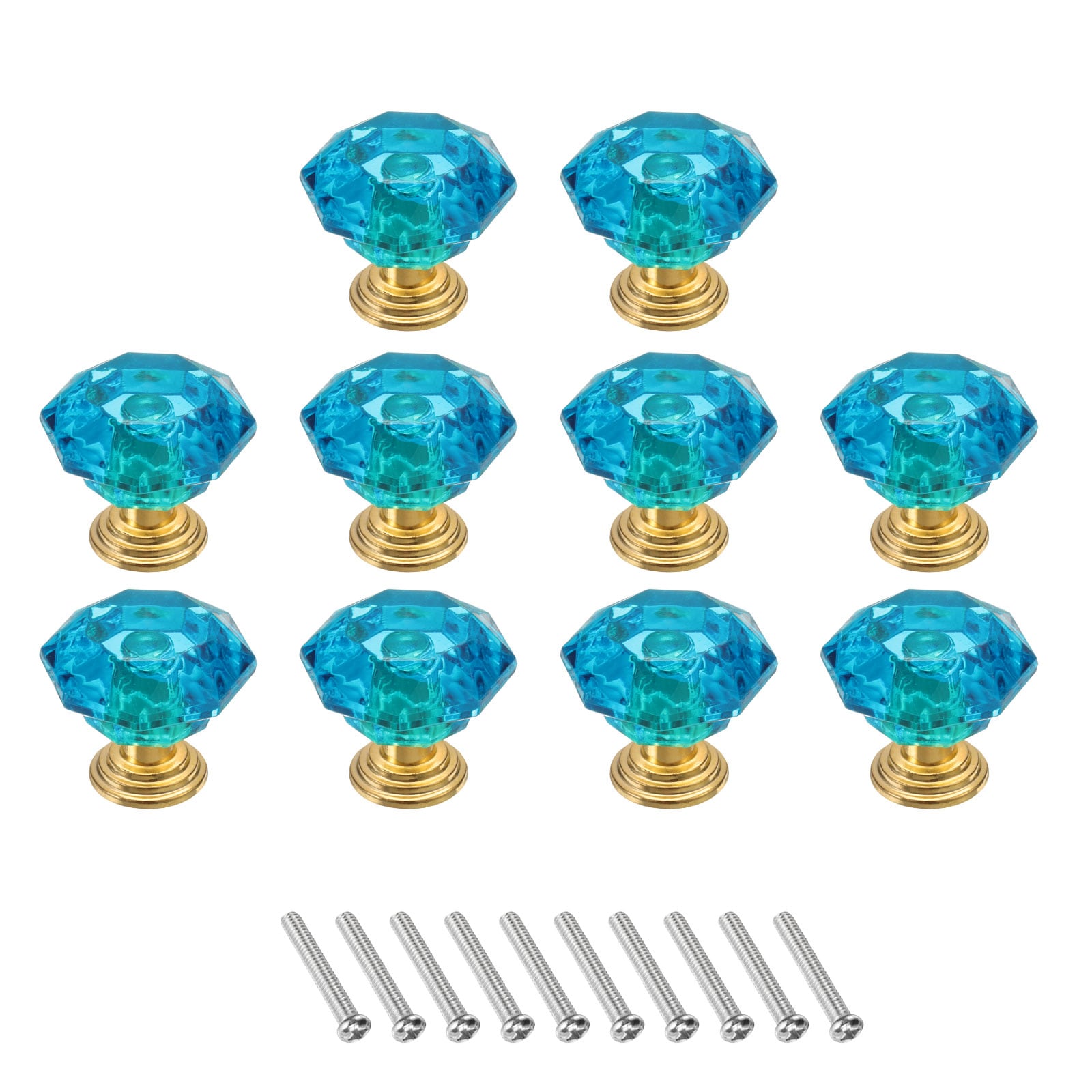 Unique Bargains 10pcs Crystal Cabinet Knobs 24 mm Drawer Pulls Crystal Drawer Knobs for Cabinet Cupboard Wardrobe Dresser Blue Green/Gold #S25072801UX3873
