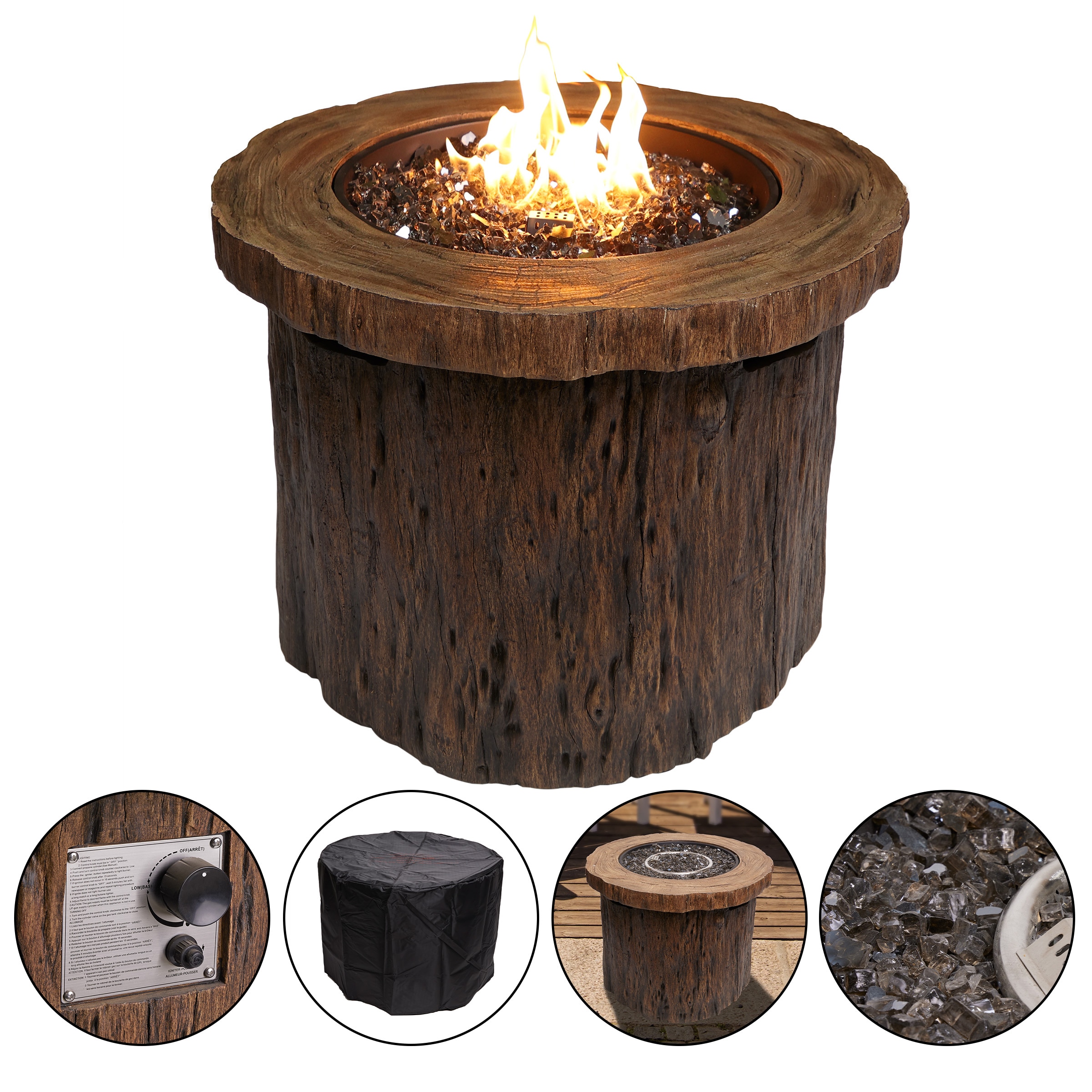 Alpine Corporation GXT962 32-Inches W Brown Portable Magnesium oxide Round Natural gas Fire pit