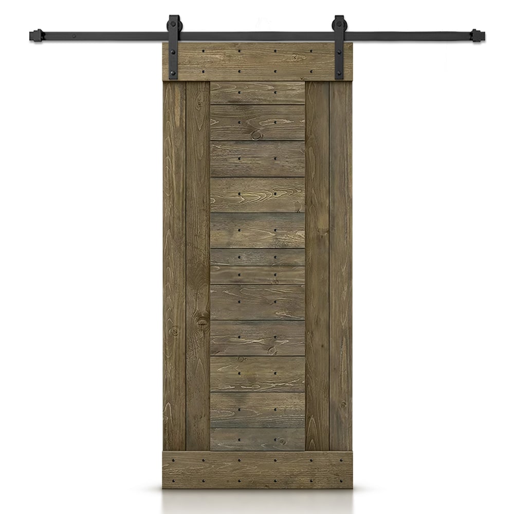 CALHOME SMK-96+DIY-N3-42BR 42-in x 84-in Aged Barrel Pine Wood Solid core Single Barn Door (Hardware Included)