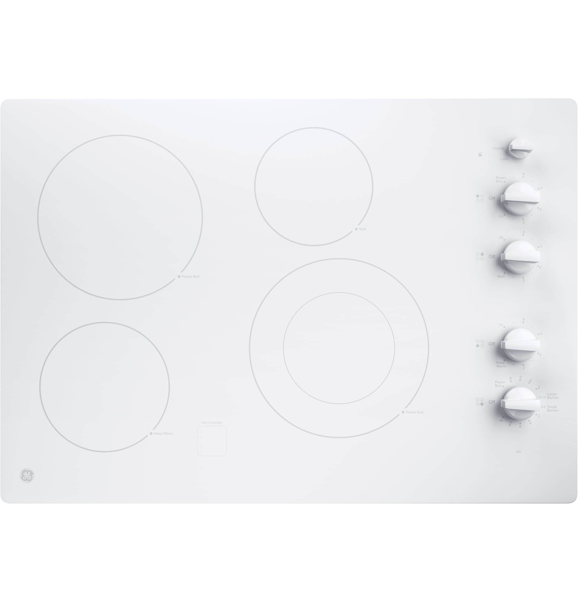 GE JP3530TJWW 30-in 4 Elements Smooth Surface (Radiant) White Electric Cooktop