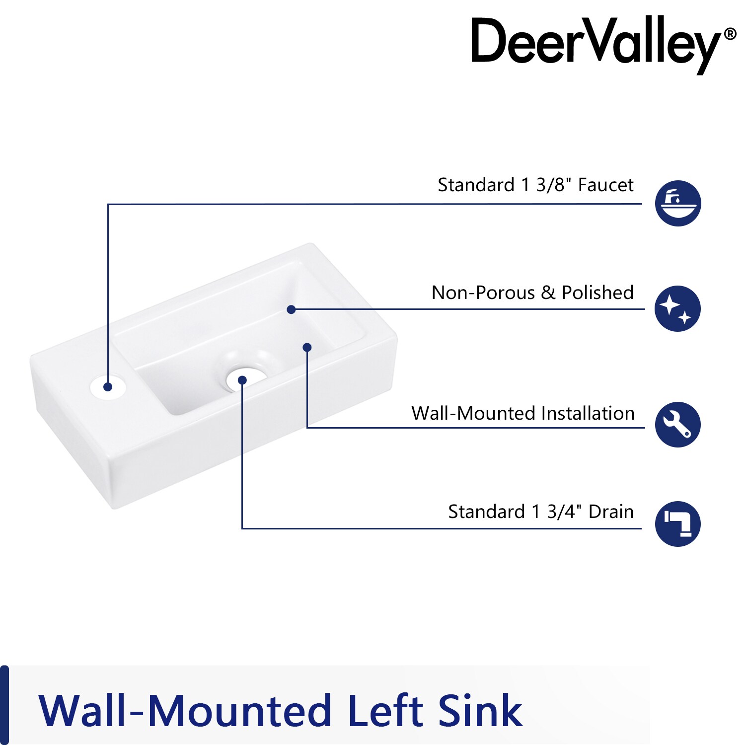 White Ceramic Rectangular Wall-Mount Bathroom Sink