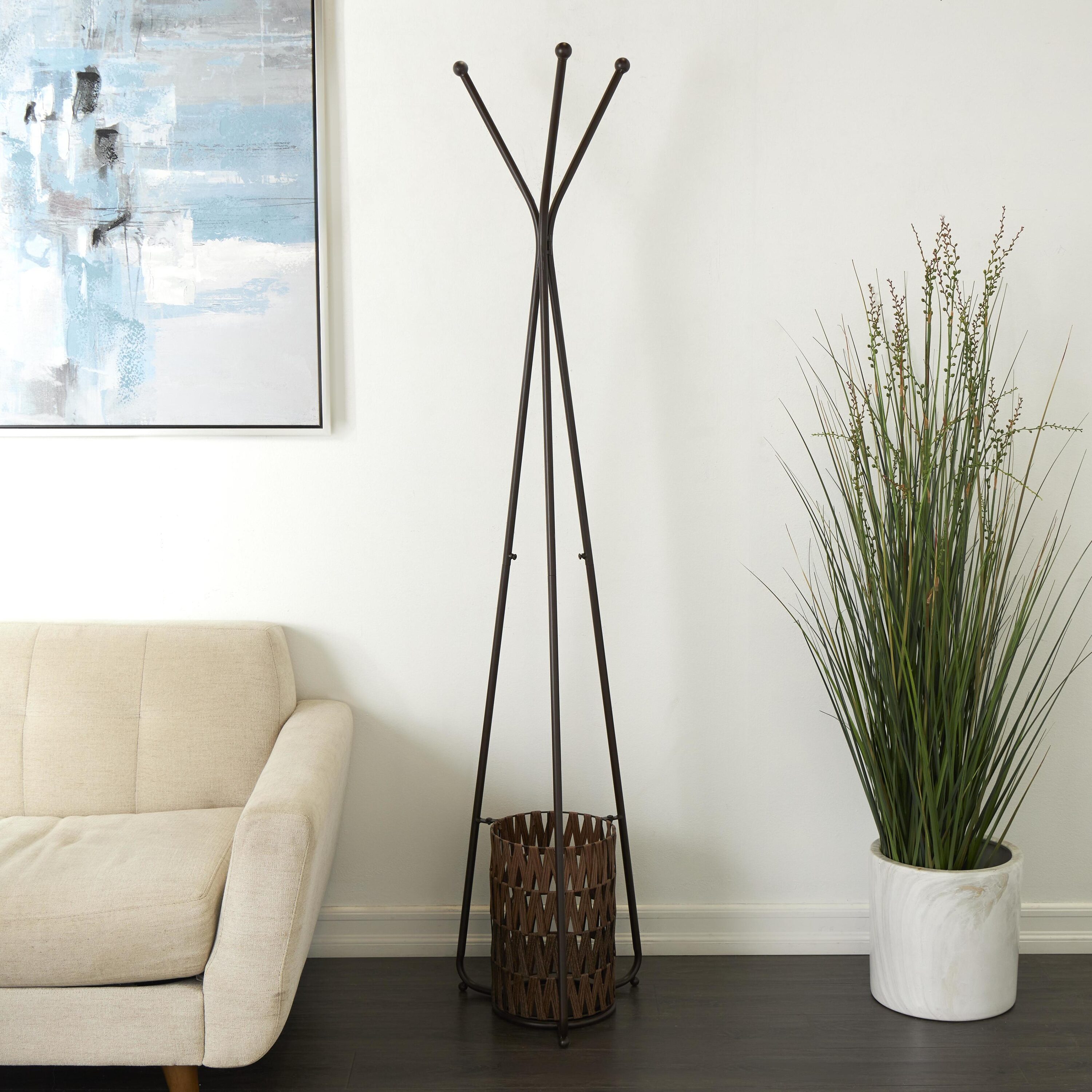 Grayson Lane 822012 with Brown Woven Basket 3 -Hook Coat rack