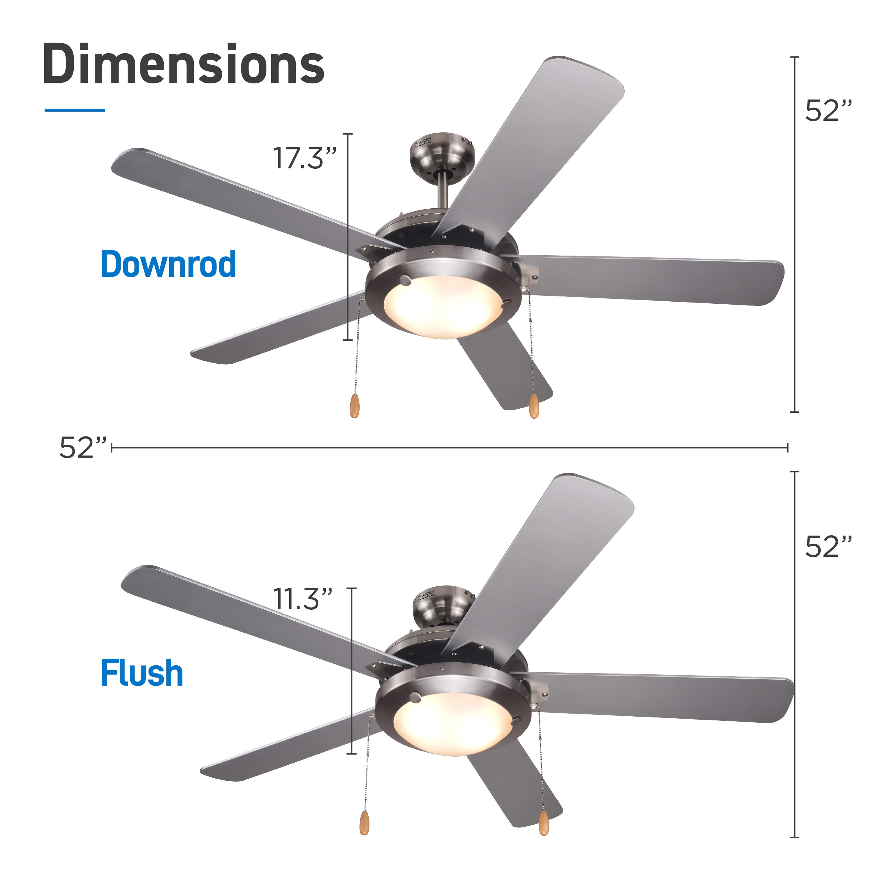 Silver 52" Modern Ceiling Fan with LED Light and 5 Blades