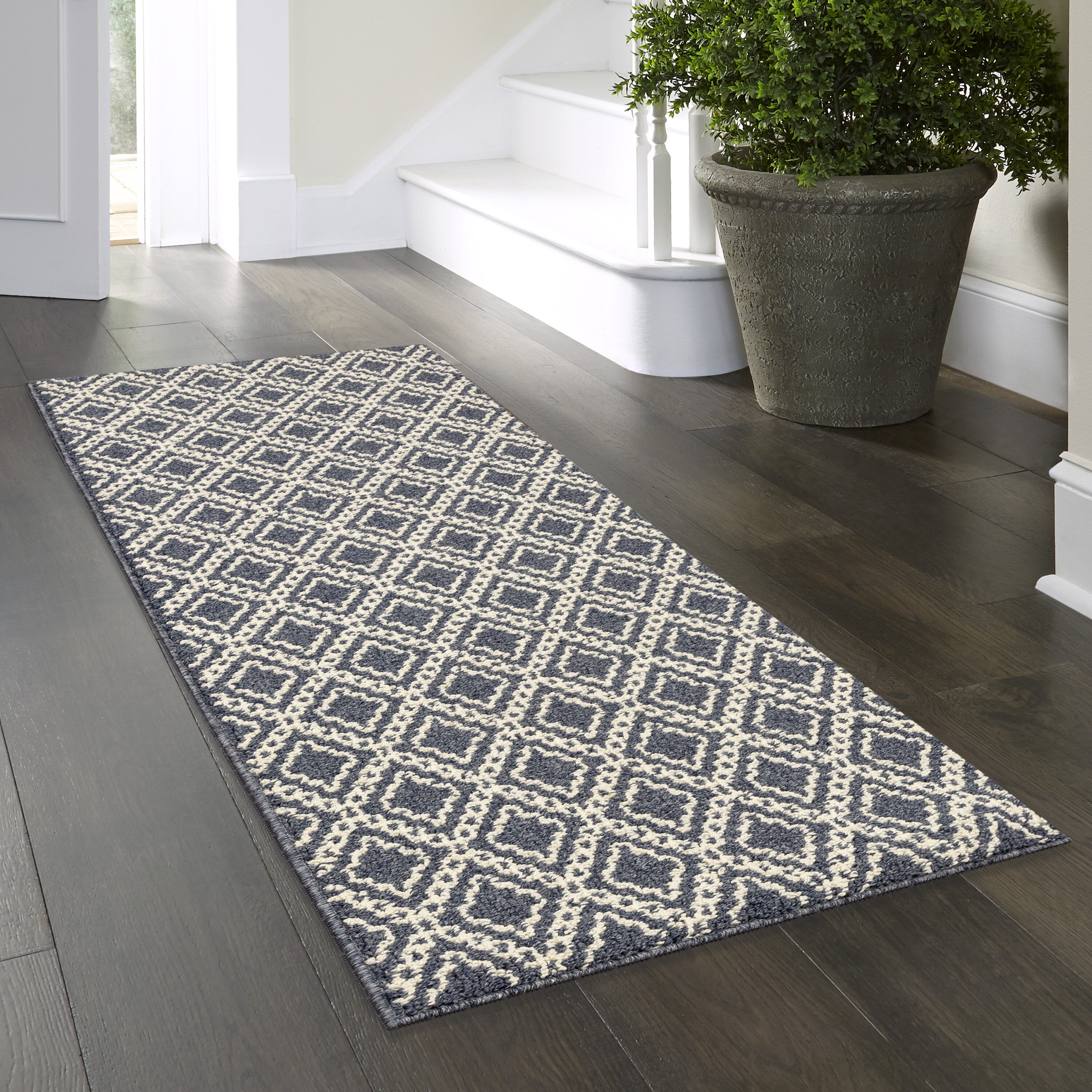 Style Selections 2 x 6 Blue Indoor Geometric Machine Washable Runner ...