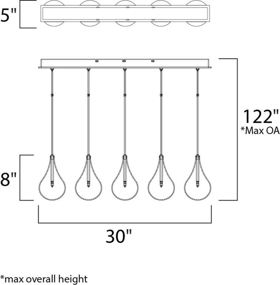Polished Chrome Clear Glass 5-Light Teardrop Pendant