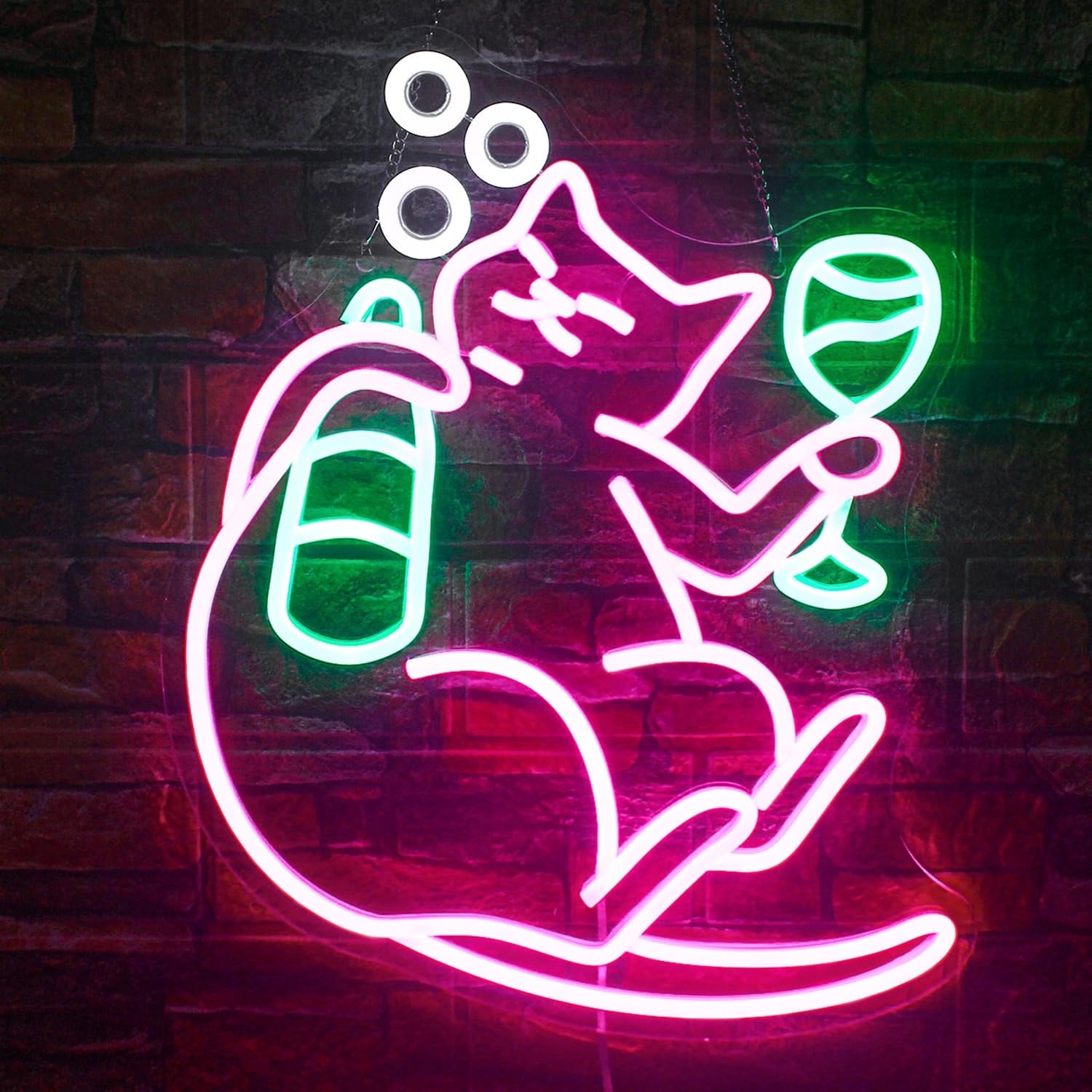 Lukvuzo  Cat Beer Neon Sign Dimmable LED Wall Decor Pink Animal Light Up Sign for Bedroom Men Cave Bar Home Birthday Party Easy Install Acrylic