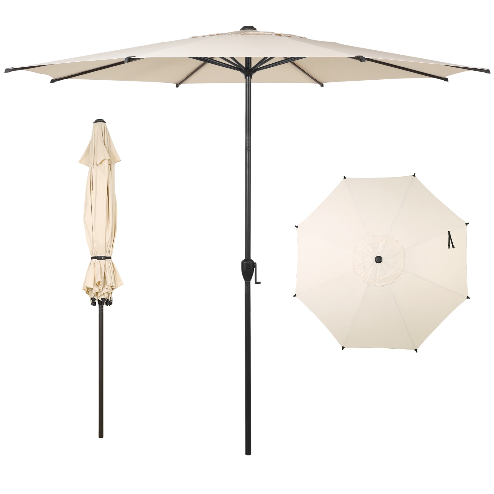 Lyon 11 ft Beige Steel Round Market Patio Umbrella