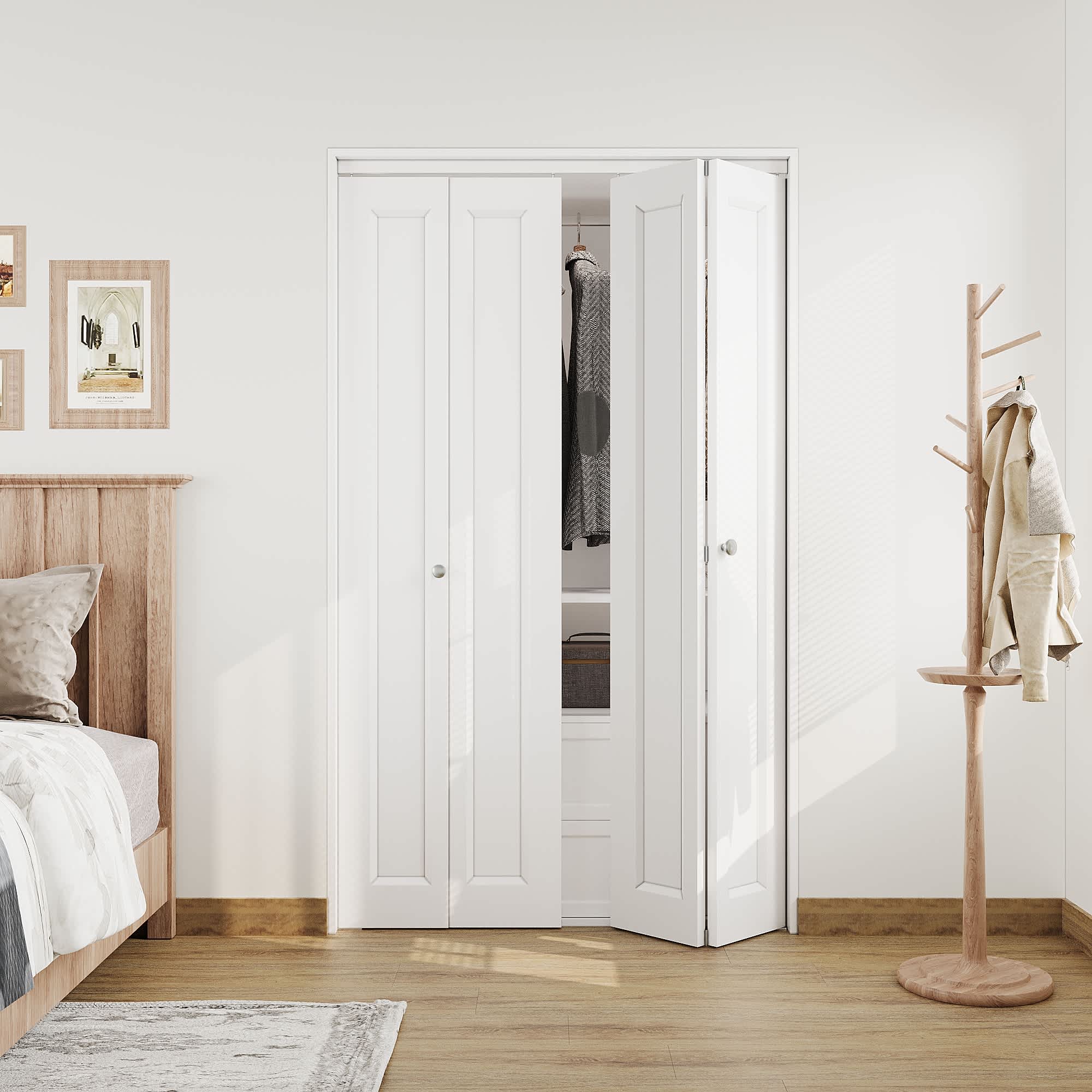 Ark Design 1 Paneled Bi-Fold Solid MDF Closet Door Prefinished Surface Pre-Drilled Holes 48-in x 80-in