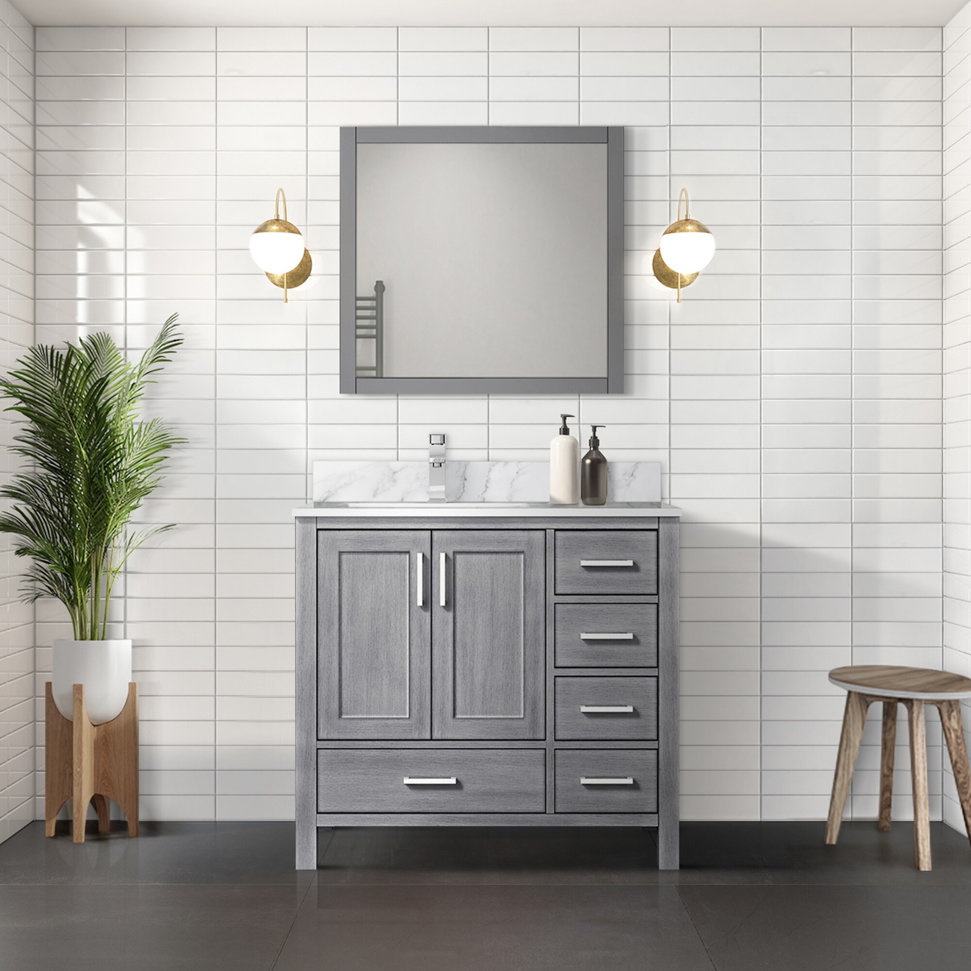 Lexora Jacques 36-in Distressed Grey Bathroom Vanity Base Cabinet ...