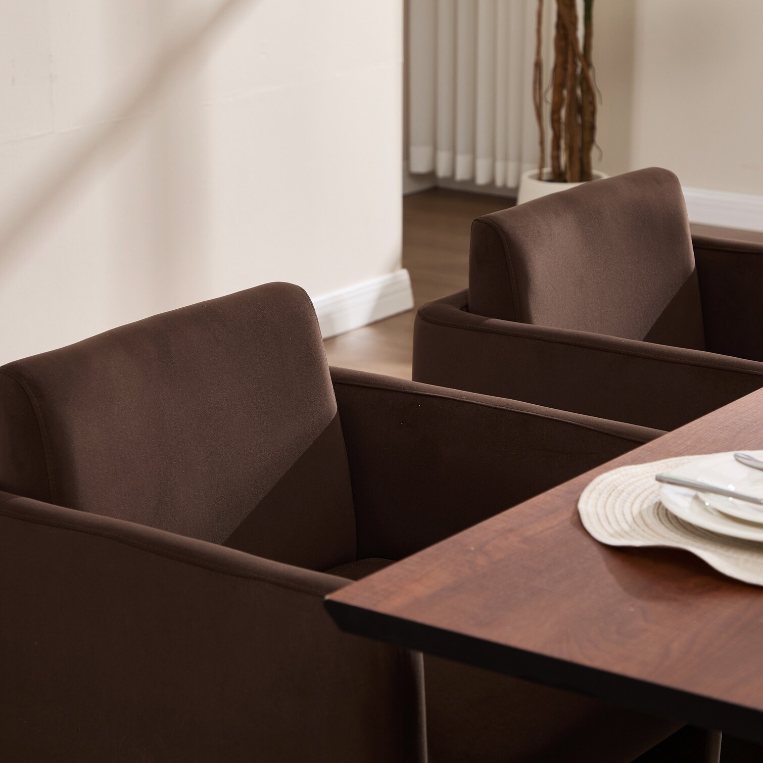 Watnature Dining Chair - Chocolate Velvet Barrel Dining Arm Chair with ...