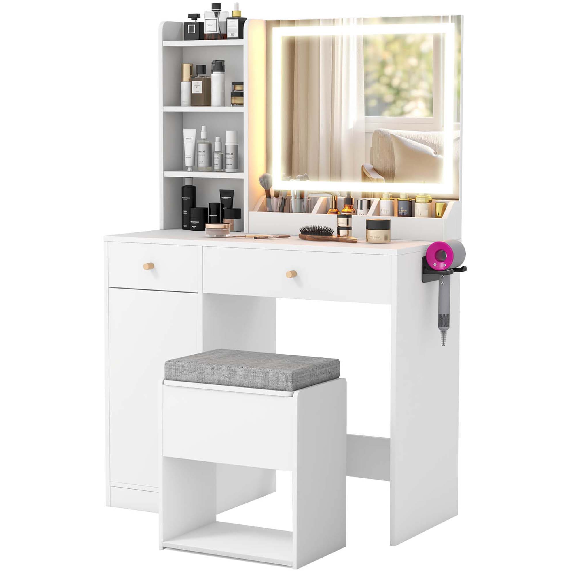 Costway HCST05245 16-in White Makeup Vanity